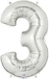 Betallic 3 Silver 34 inch Shaped Foil Balloon Packaged 1ct