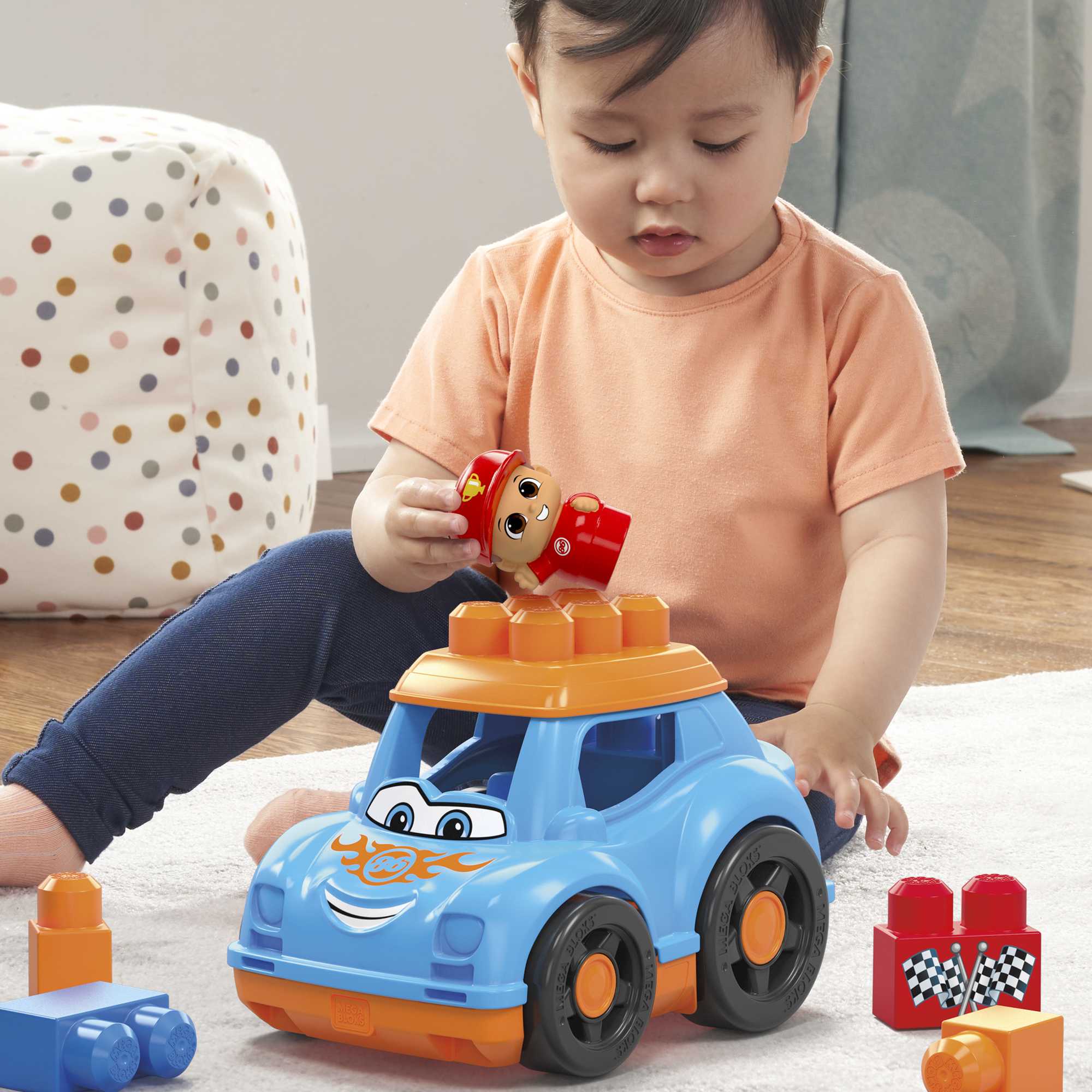 MEGA BLOKS Ricky Race Car Fisher Price Toy Blocks With 1 Figure (6 Pieces) For Toddler