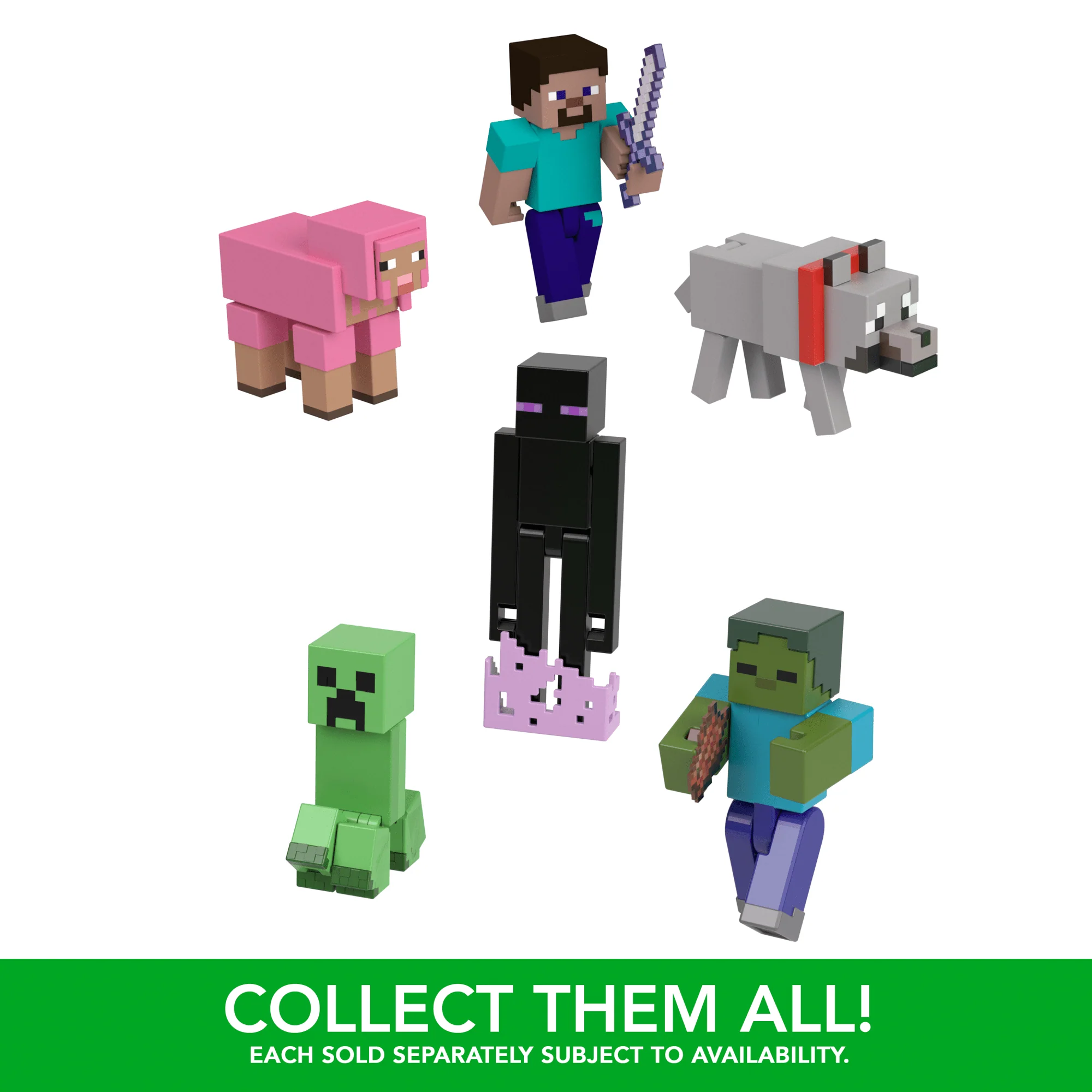 Minecraft Action Figures & Accessories Collection, 3.25-in Scale & Pixelated Design (Characters May Vary)