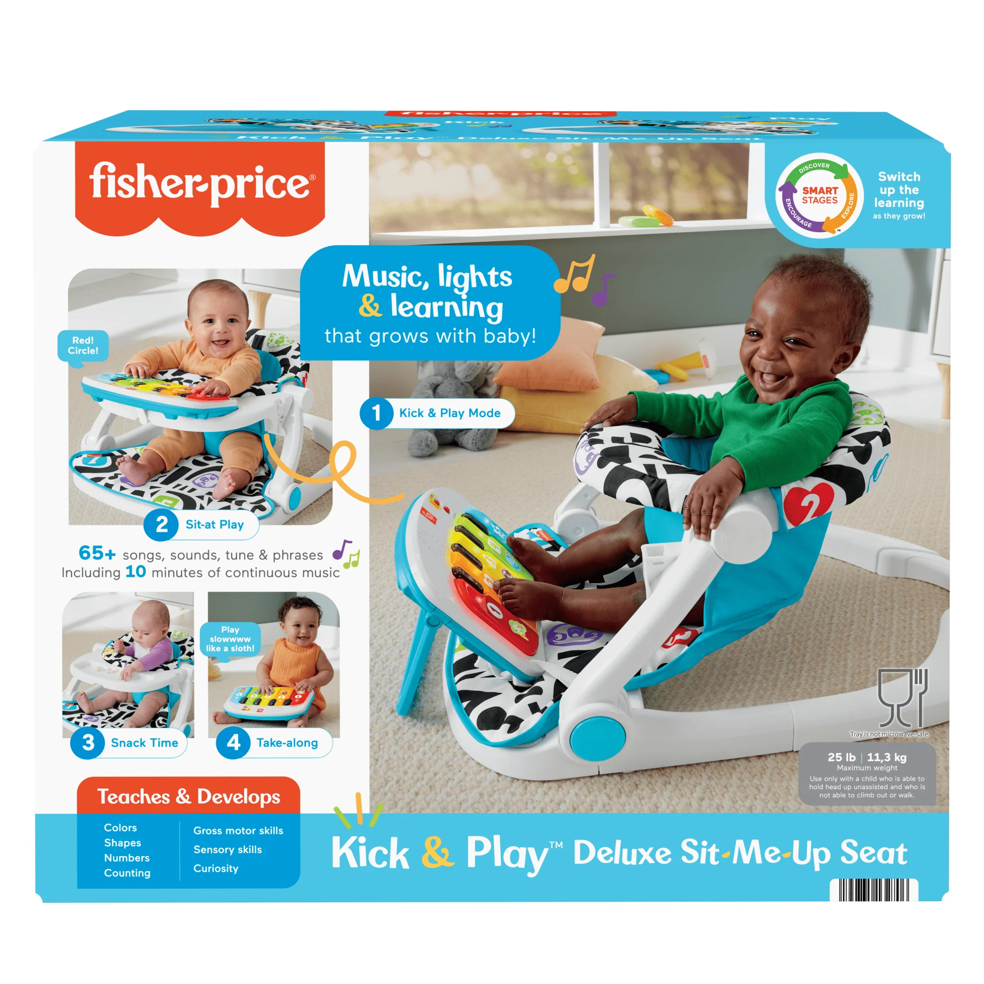 Fisher-Price Kick & Play Deluxe Sit-Me-Up Seat Portable Baby Chair With Piano Learning Toy