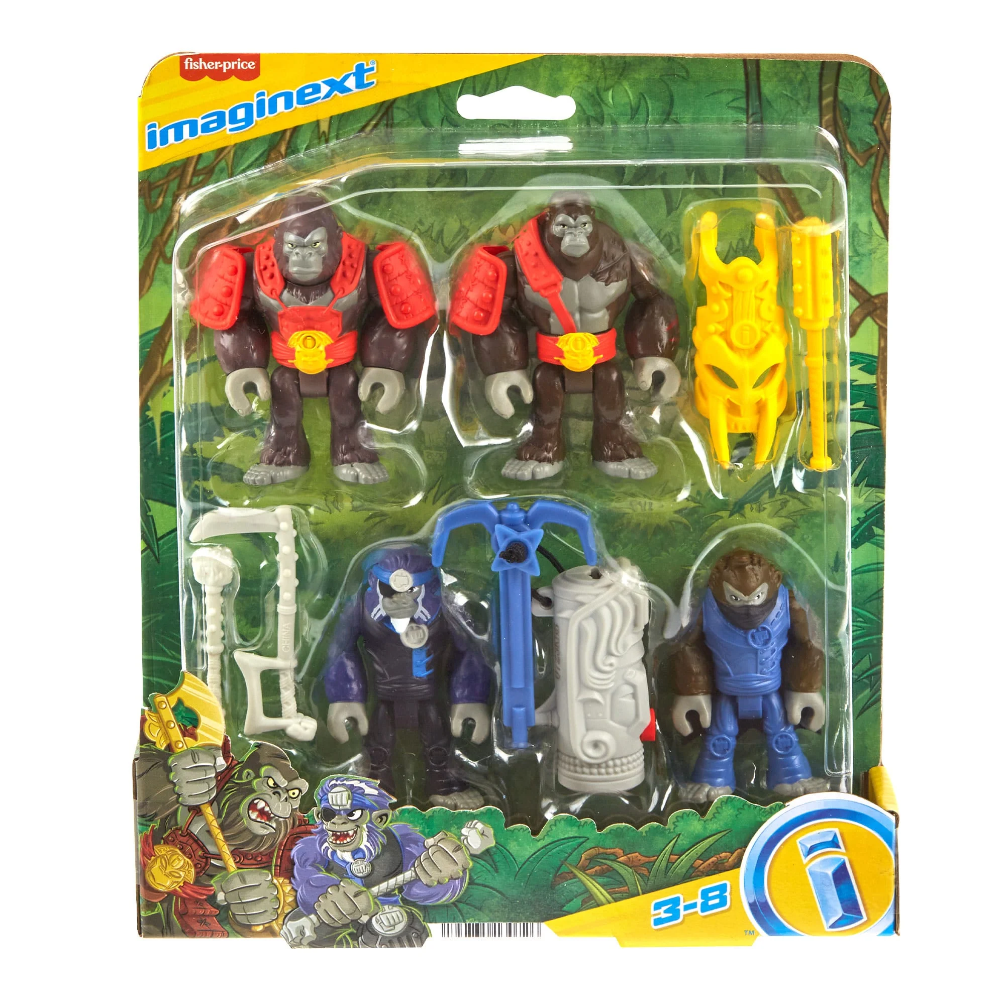 Imaginext Boss Level Gorilla vs Monkey Army Action Figure Set With Accessories, 9-Pack