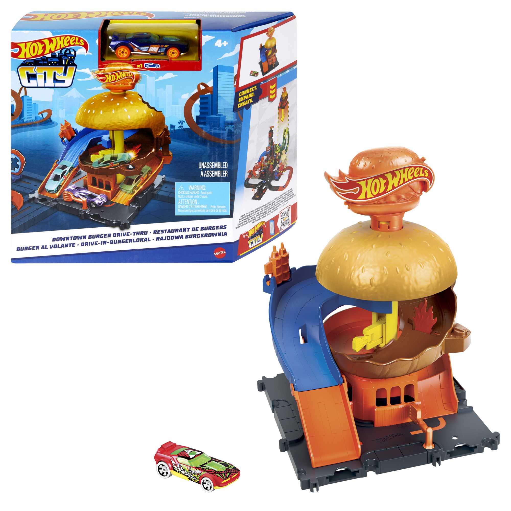 Hot Wheels? Let's Race Netflix - City Burger Drive-Thru Playset, With 1 Toy Car