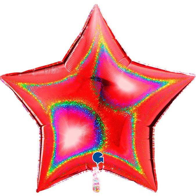 Grabo Red Glitter Golographic Star 36in Foil Balloon