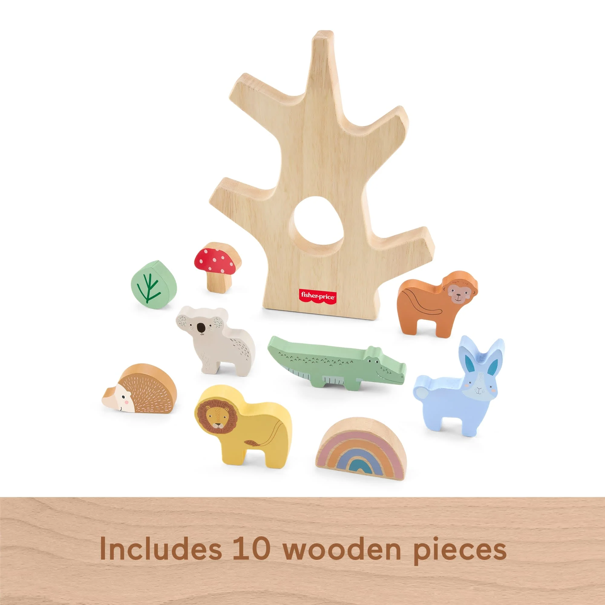 Fisher-Price Wooden Balance Tree Preschool Stacking Activity Toy, 10 Wood Pieces