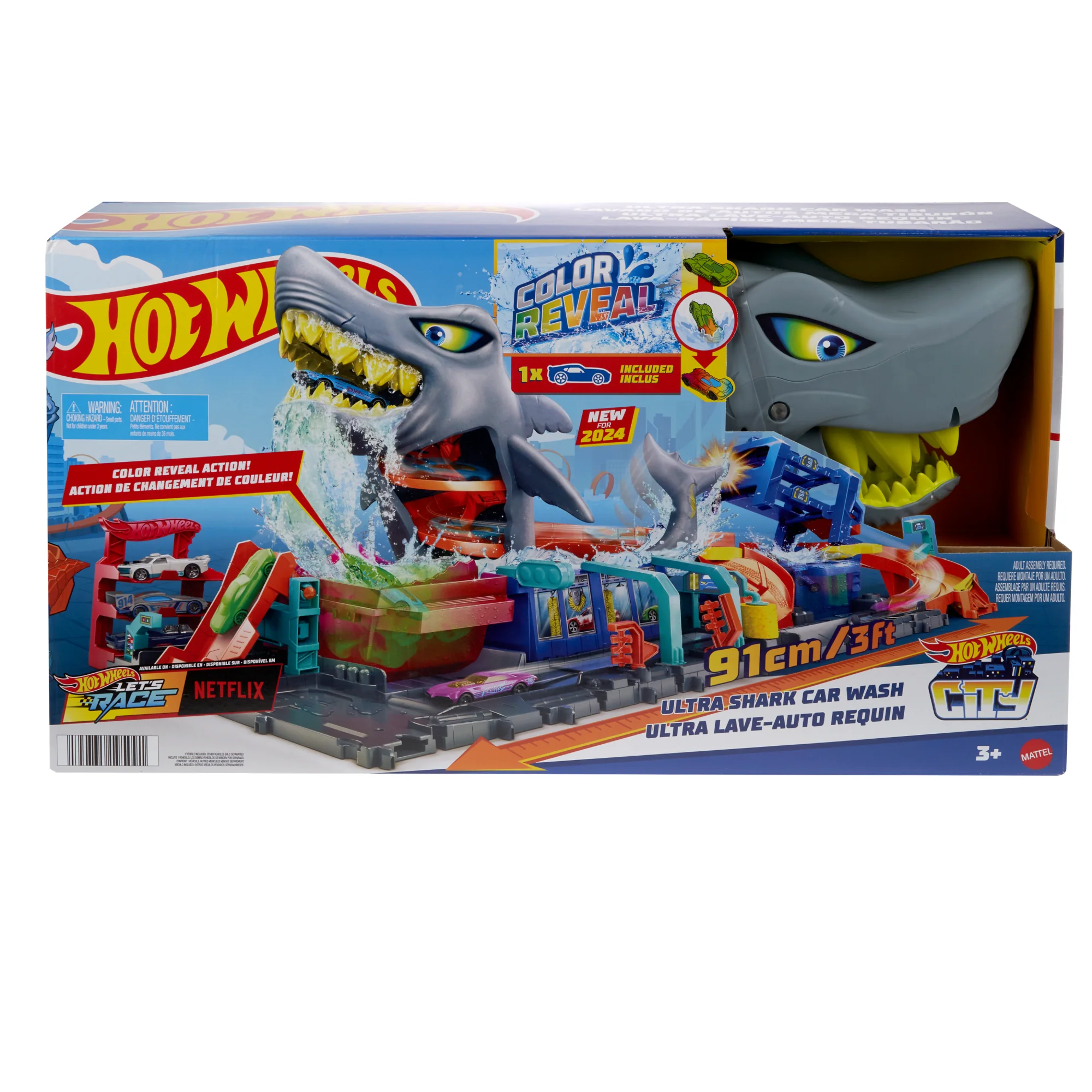 Hot Wheels City Ultra Shark Car Wash With Color Reveal Toy Car in 1:64 Scale