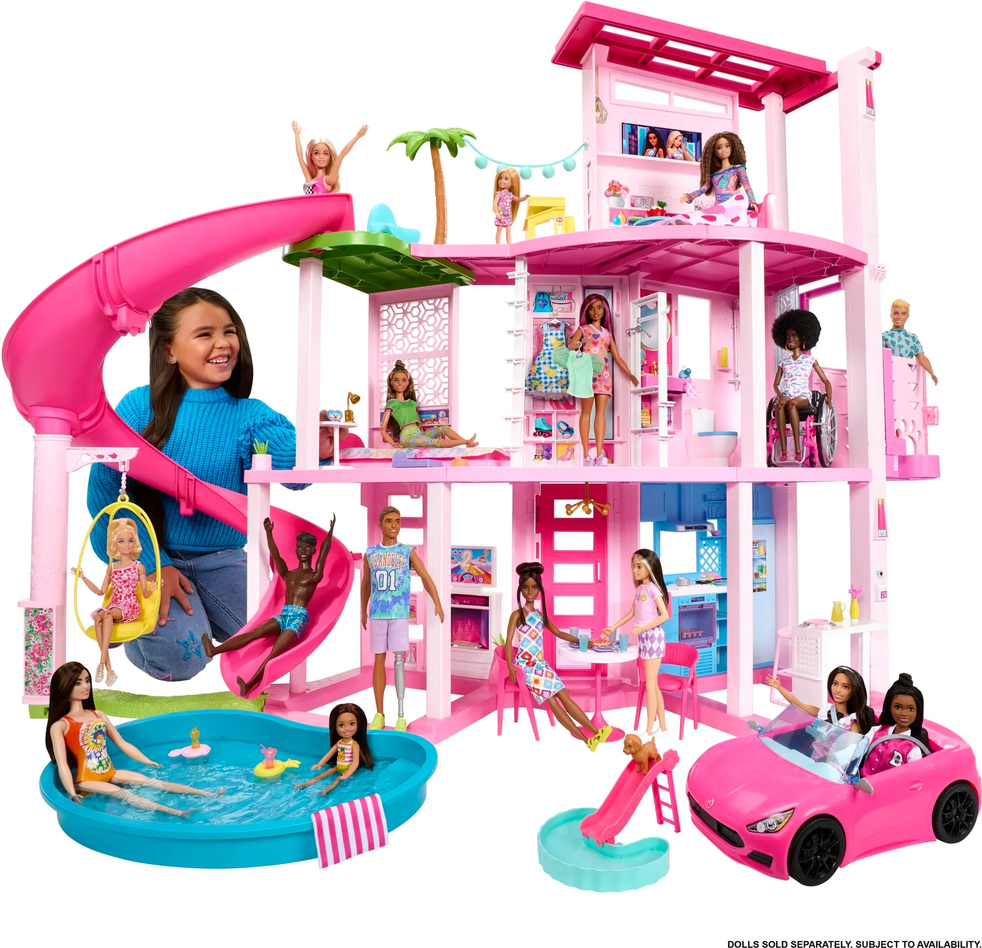 Barbie Dreamhouse, 75+ Pieces, Pool Party Doll House With 3 Story Slide