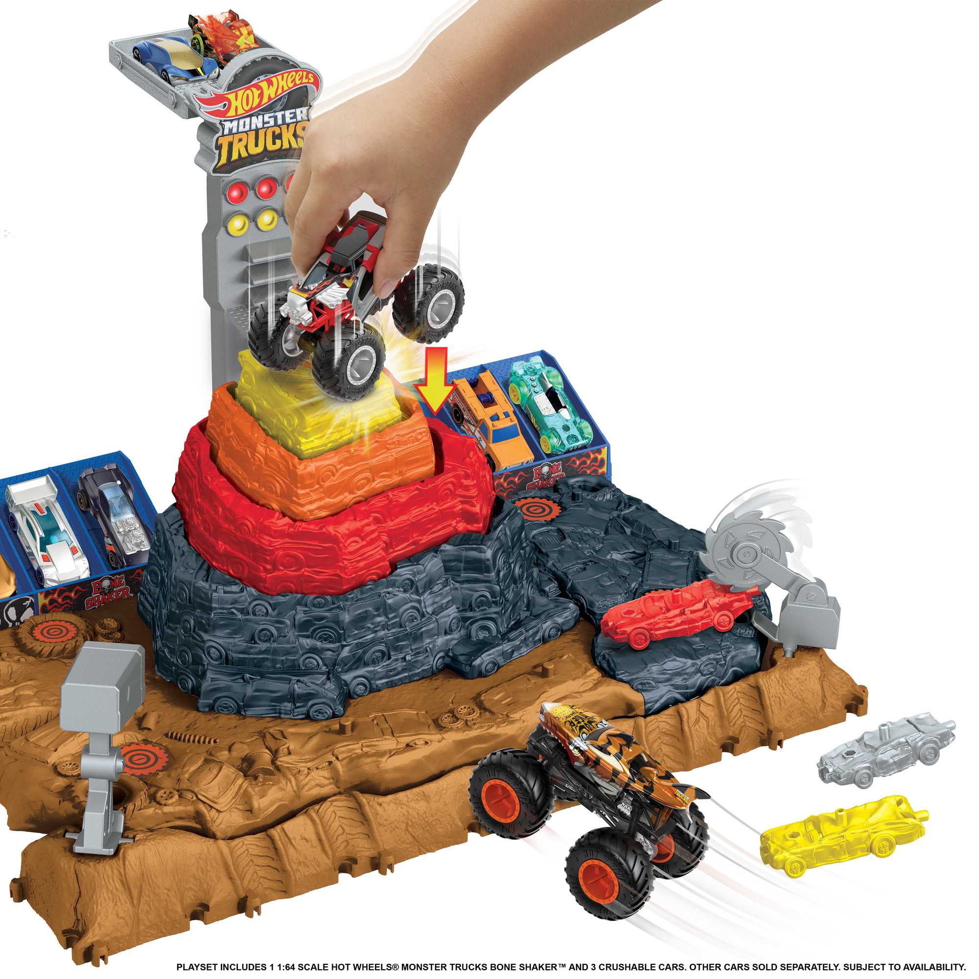 Hot Wheels Monster Trucks Pista de Brinquedo Arena de Demoli??o do Ferro-Velho de Bone Shaker