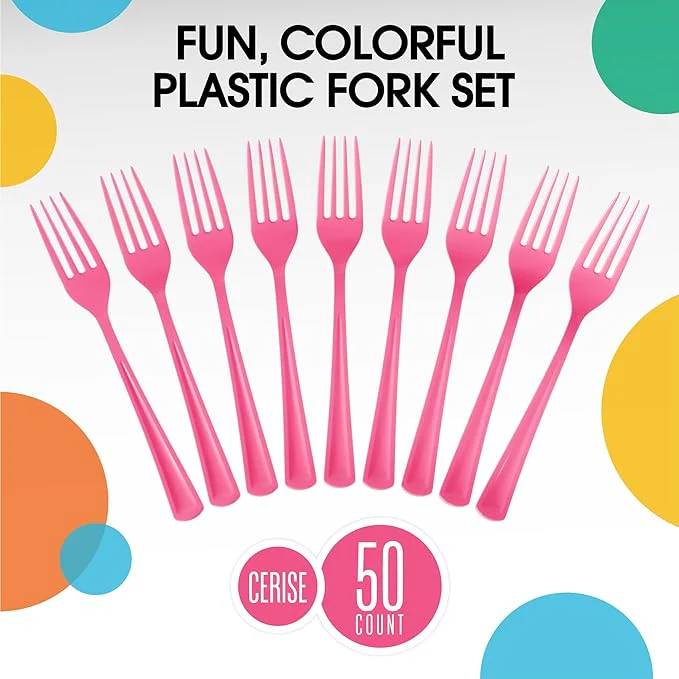 Heavy Duty Hot Pink Plastic Forks | 50 Count
