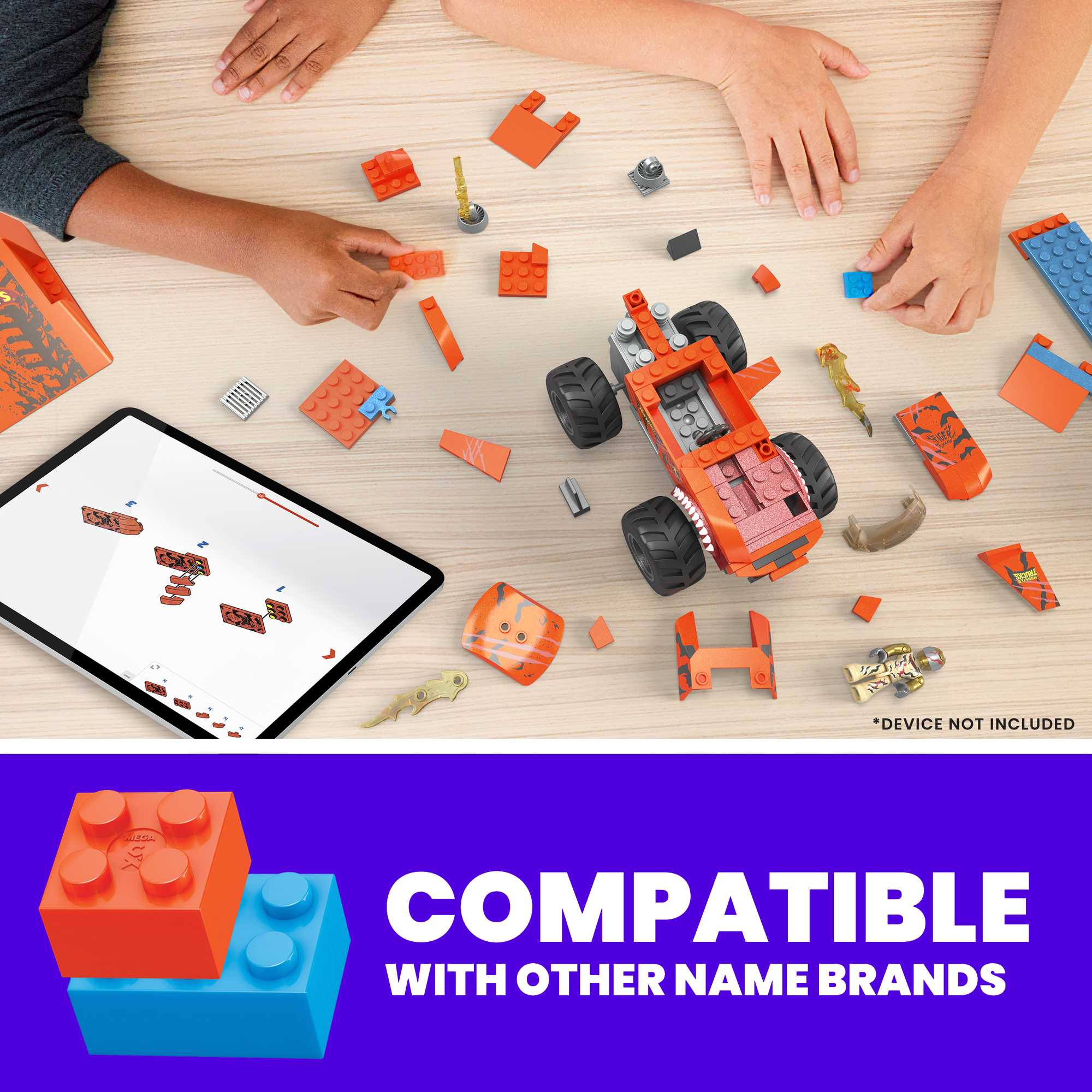 MEGA Hot Wheels Smash n Crash Tiger Shark Chomp Coursmonster Truck Building Set (226 Pcs)