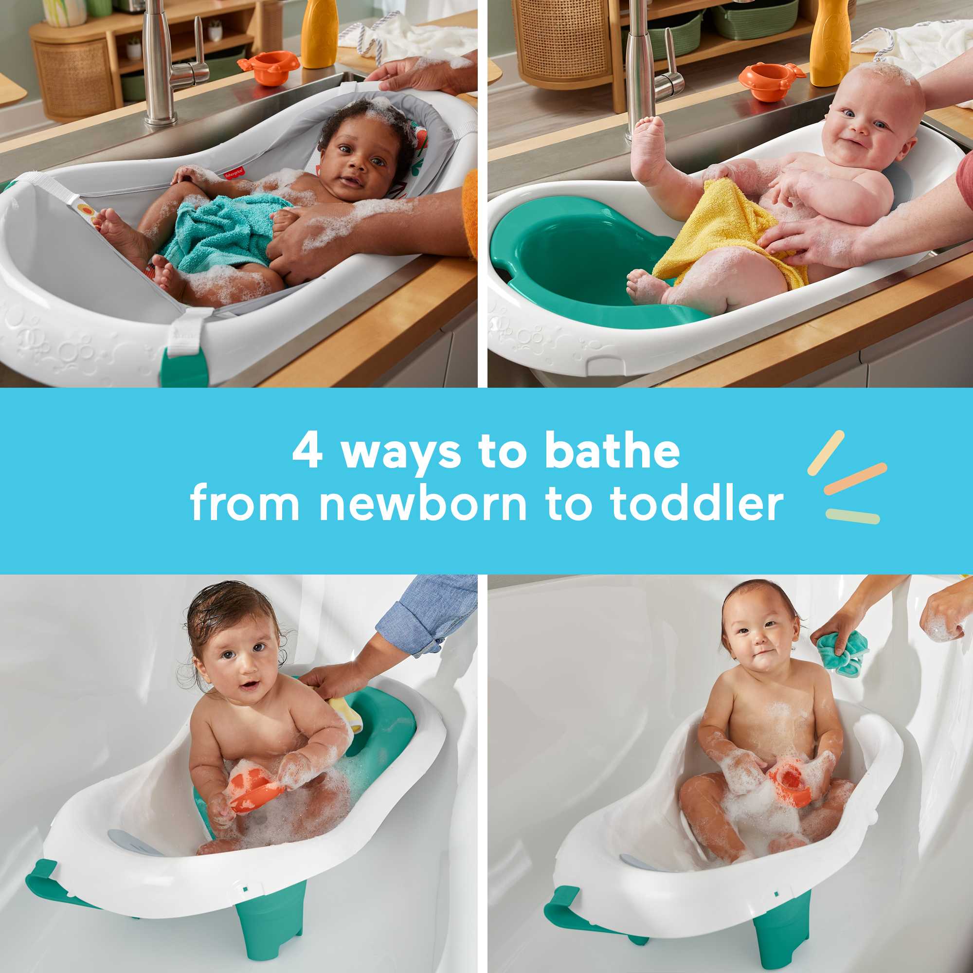 Fisher-Price 4-In-1 Sling ��n Seat Tub Baby To Toddler Bath With 2 Toys, Whimsical Forest