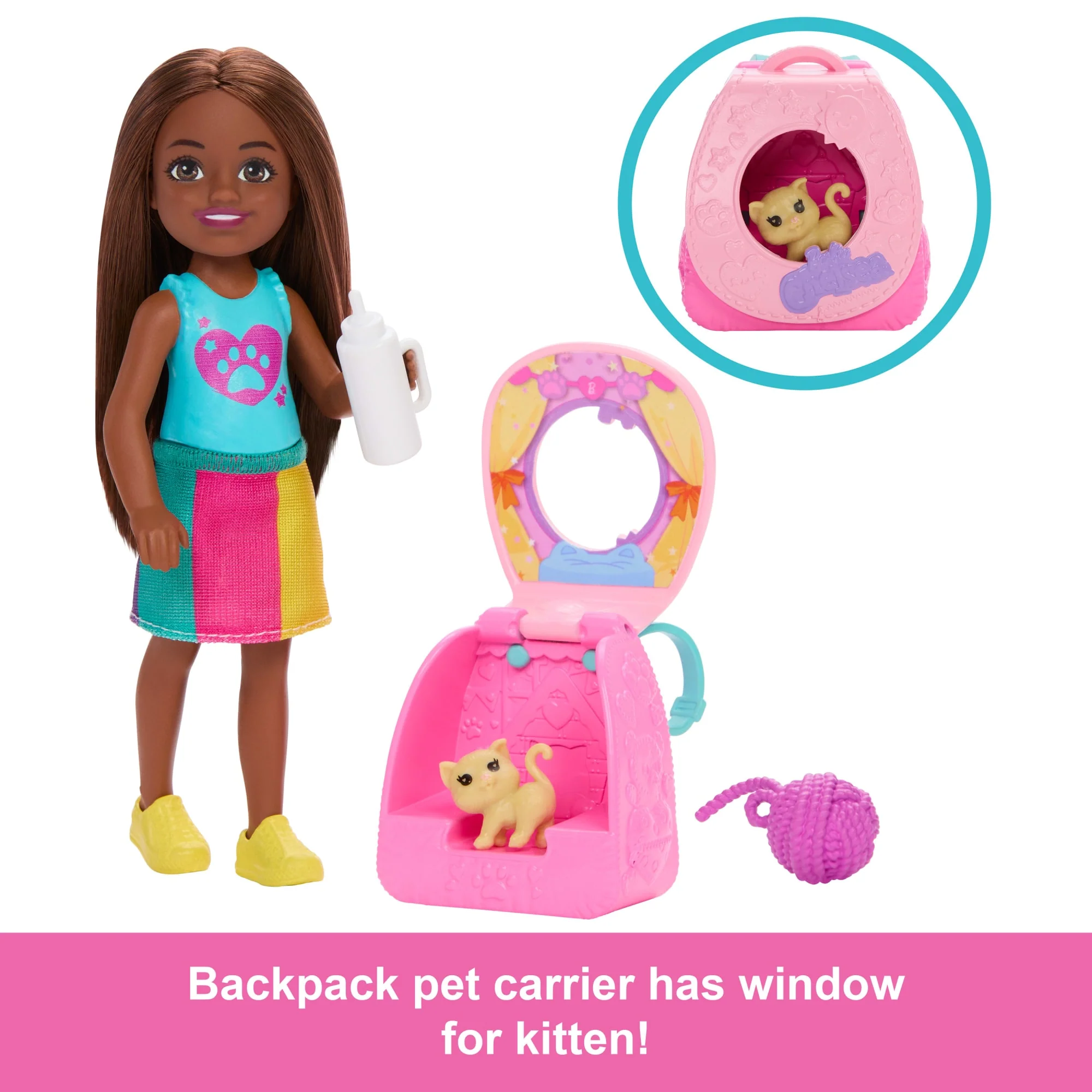 Barbie Family & Friends Chelsea Playtime Kitty Backpack Doll And Accessories, Backpack With Kitten Play Piece
