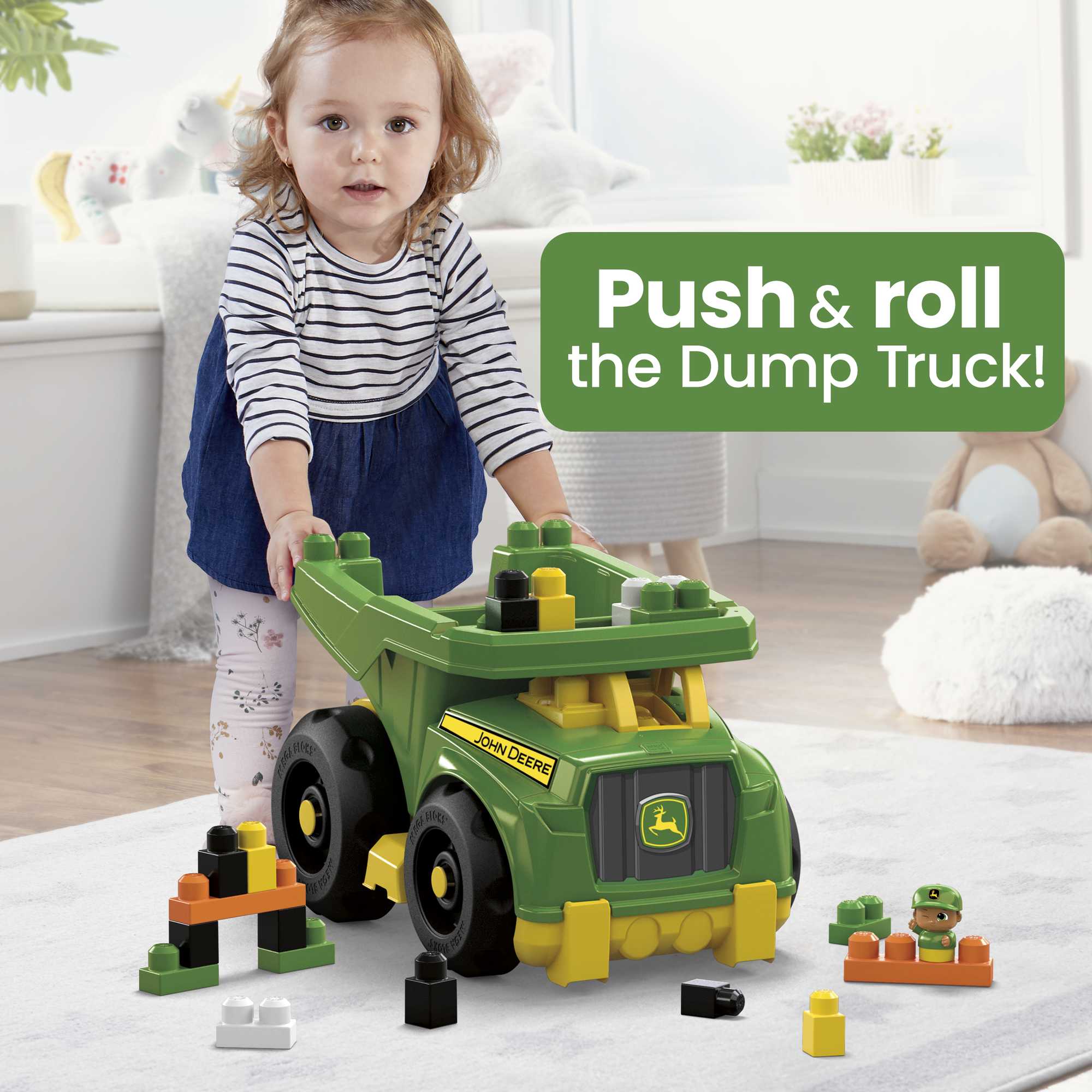 MEGA BLOKS Fisher-Price Building Toy Blocks John Deere Dump Truck (25 Pieces) For Toddler