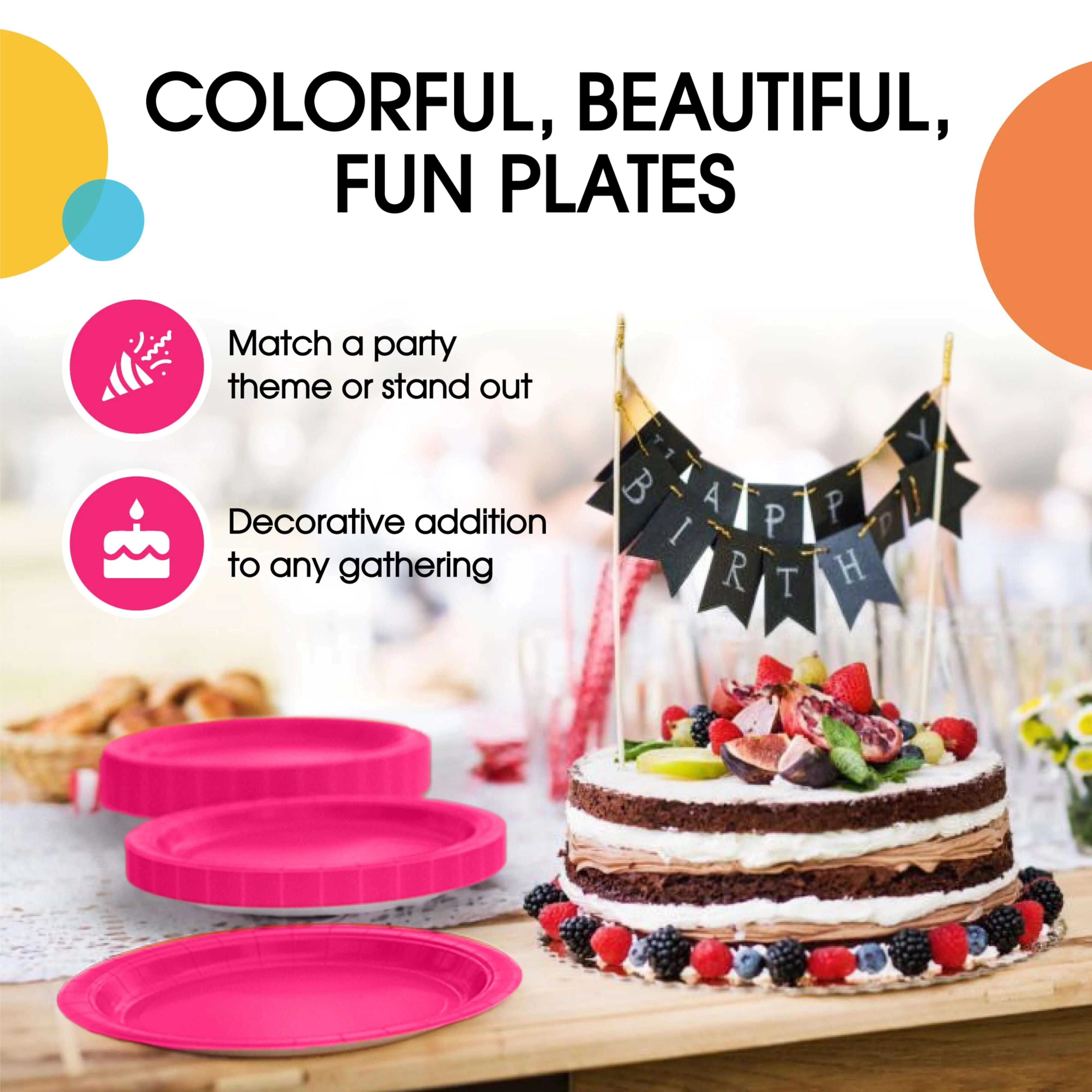 9 In. Hot Pink Paper Plates - 50 Ct.