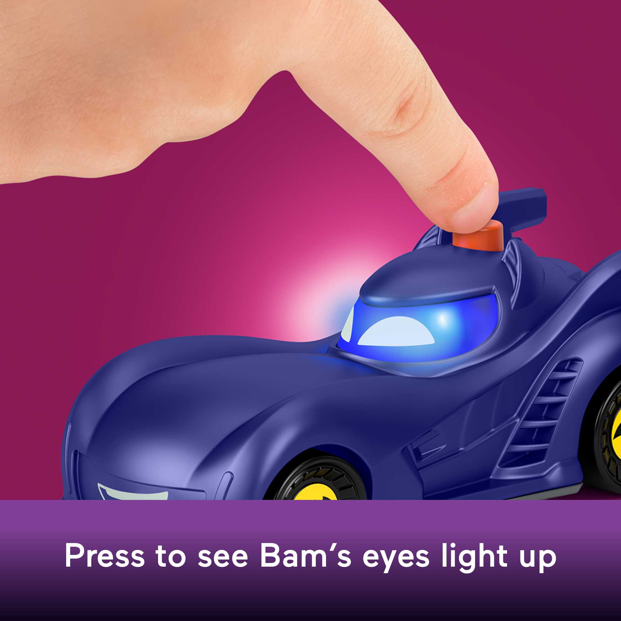 Fisher-Price DC Batwheels Light-Up 1:55 Scale Toy Cars, Bam The Batmobile & Buff, 2 Pieces