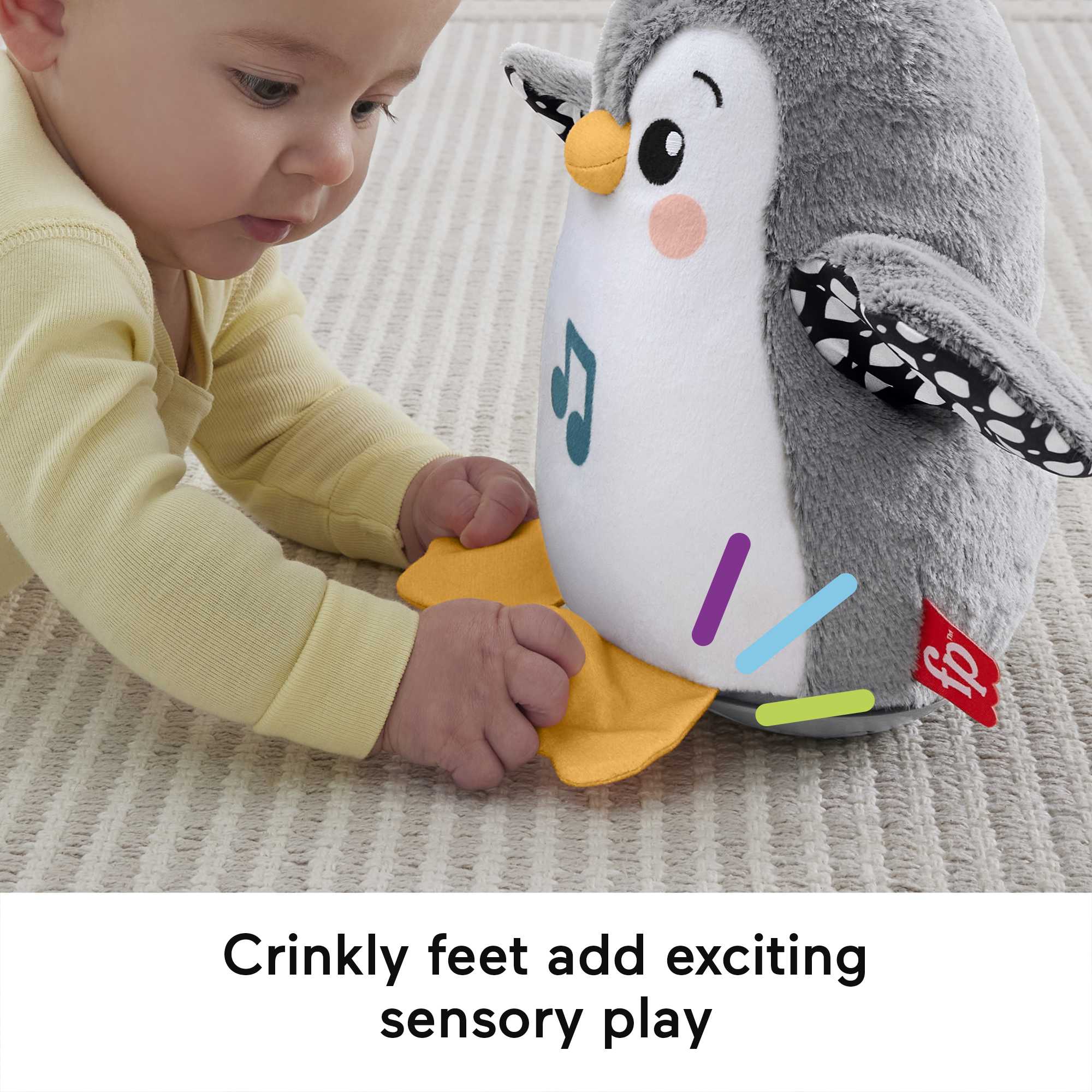 Fisher-Price Plush Tummy Time Toy, Flap & Wobble Penguin, Newborn Musical Toy