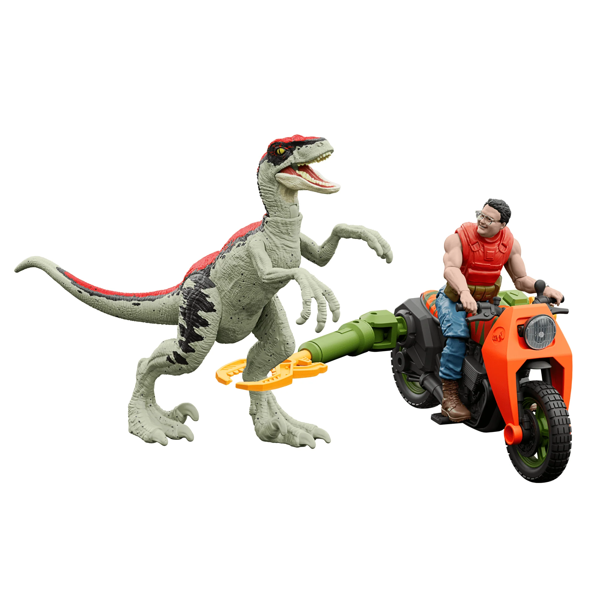 Jurassic Park ��93 Classic Dennis Nedry Action Figure, Motorcycle & Dinosaur Toy Set, 3.75-in Scale