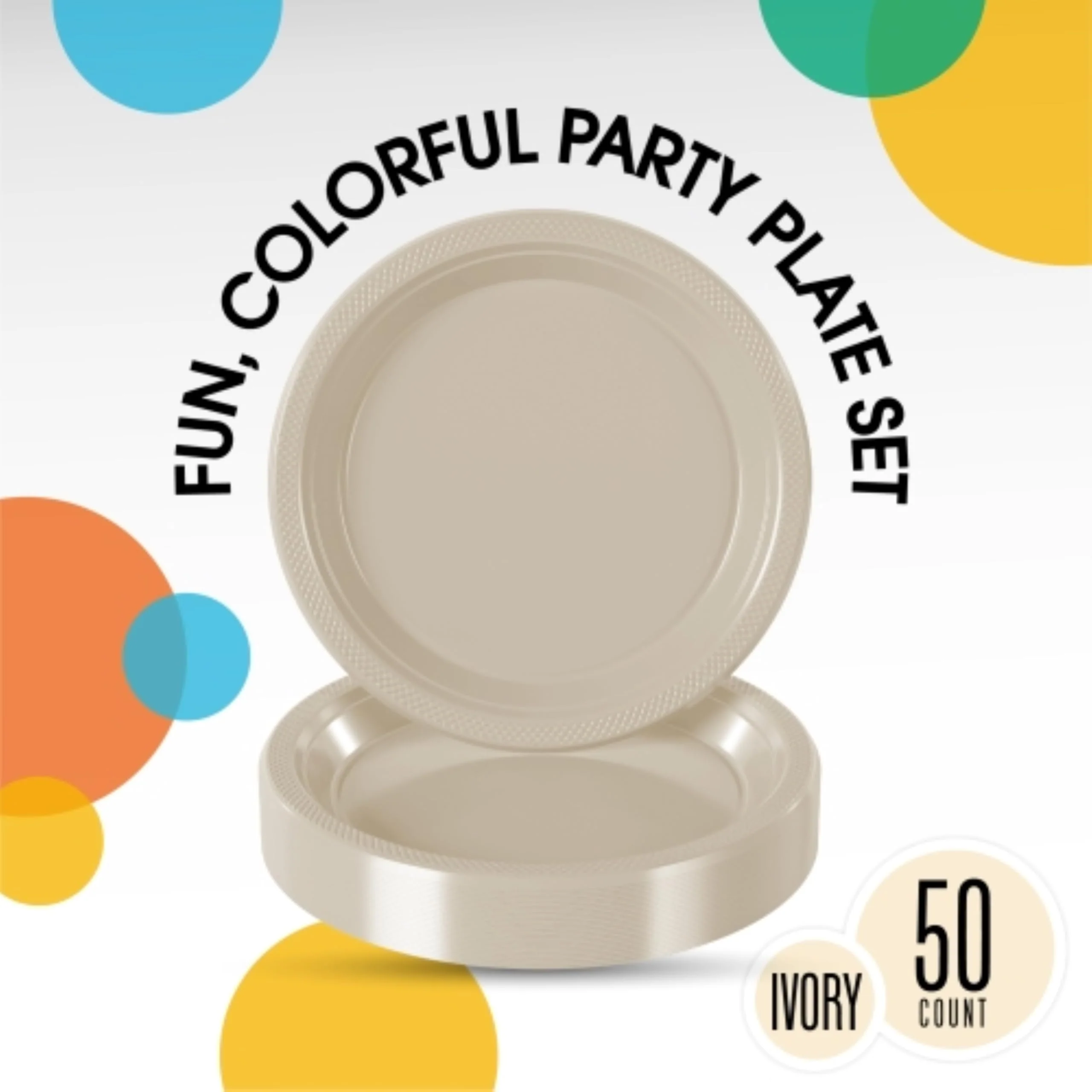 10 In. Ivory Plastic Plates | 50 Count