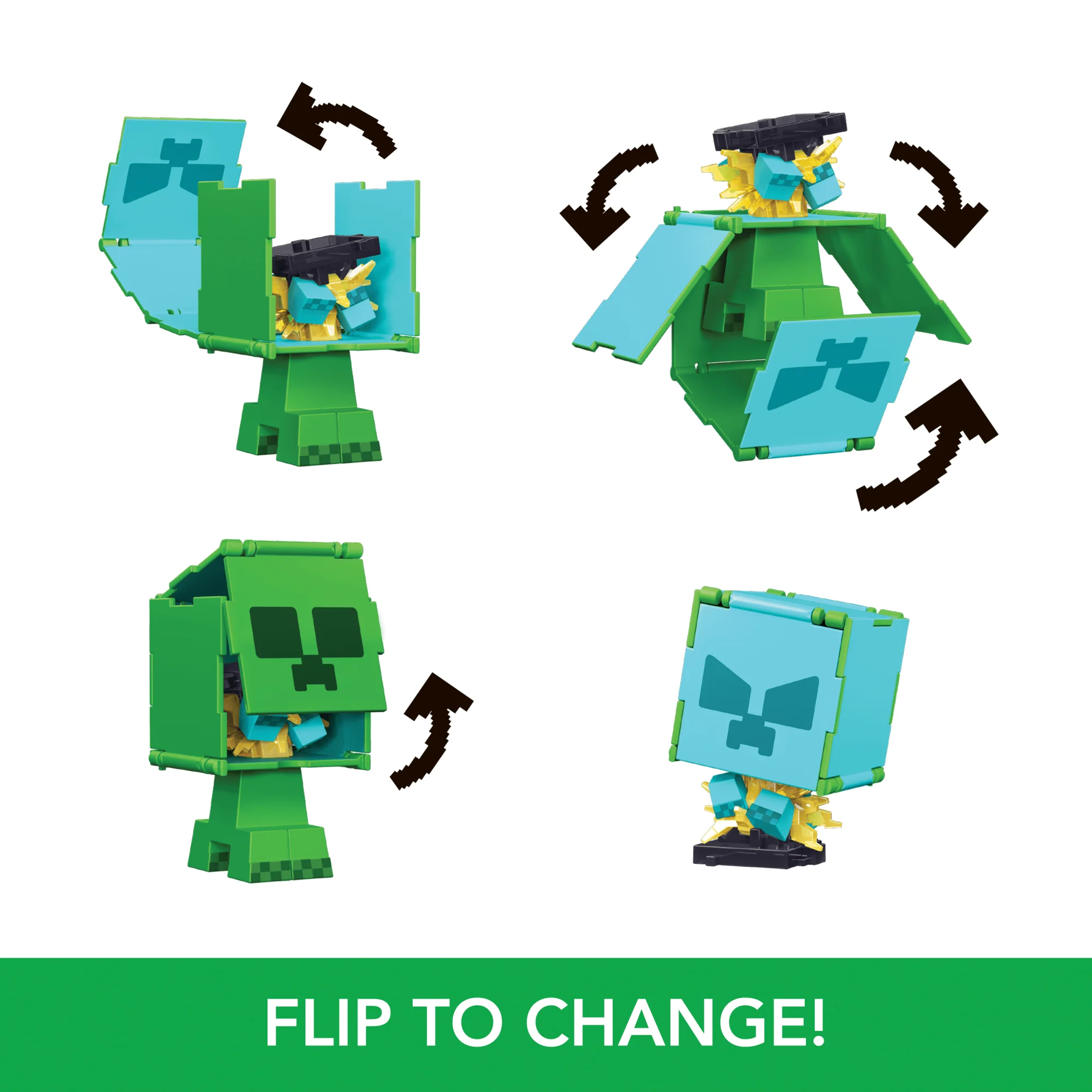 Minecraft Flippin�� Figs Figures Collection, 2-in-1 Fidget Play, 3.75-in Scale & Pixelated Design (Characters May Vary)