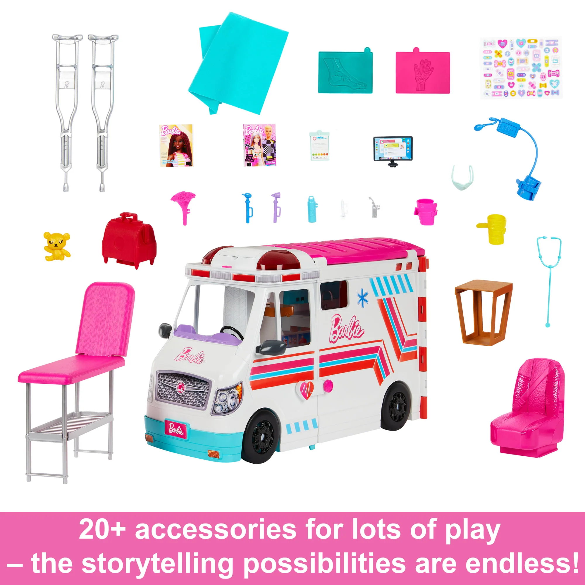 Barbie Toys, Transforming Ambulance And Clinic Playset, 20+ Accessories, Care Clinic