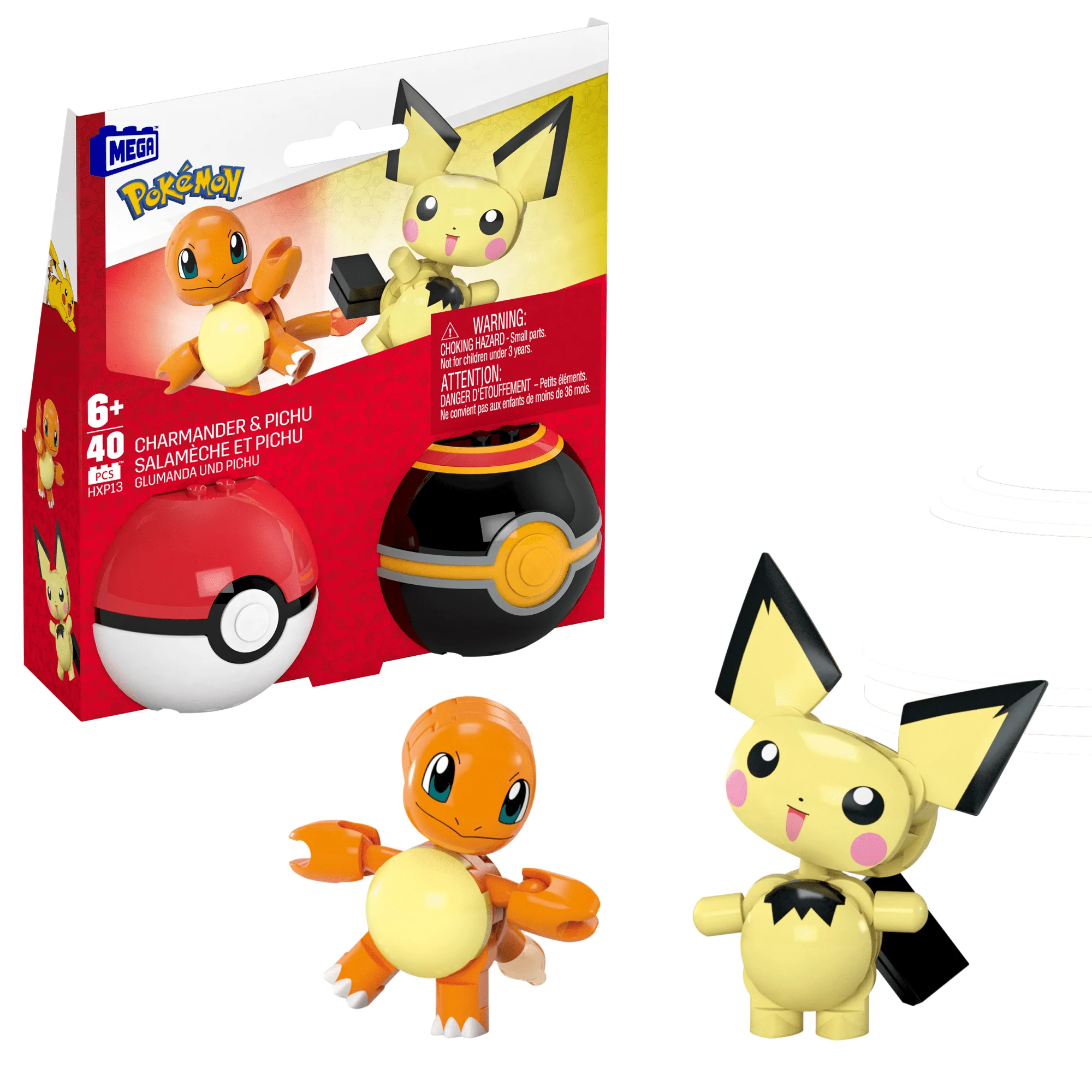 MEGA Pok��mon Pok�� Ball 2-Pack Building Toy Kits With 2 Action Figures (40 Pieces) For Kids