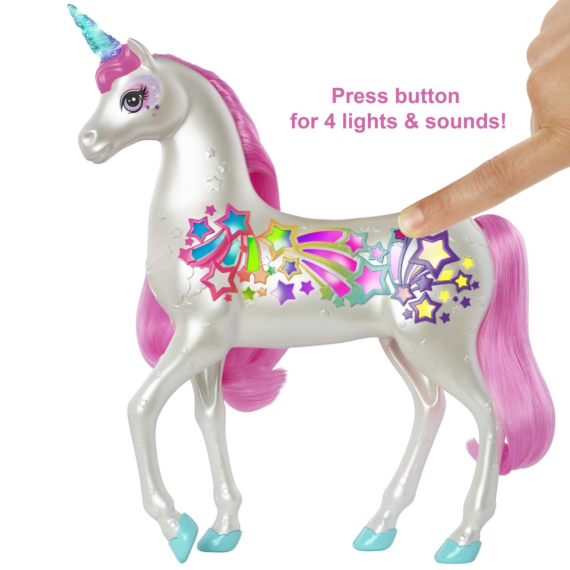 Barbie Dreamtopia Brush ��n Sparkle Unicorn With Lights And Sounds, White With Pink Mane And Tail