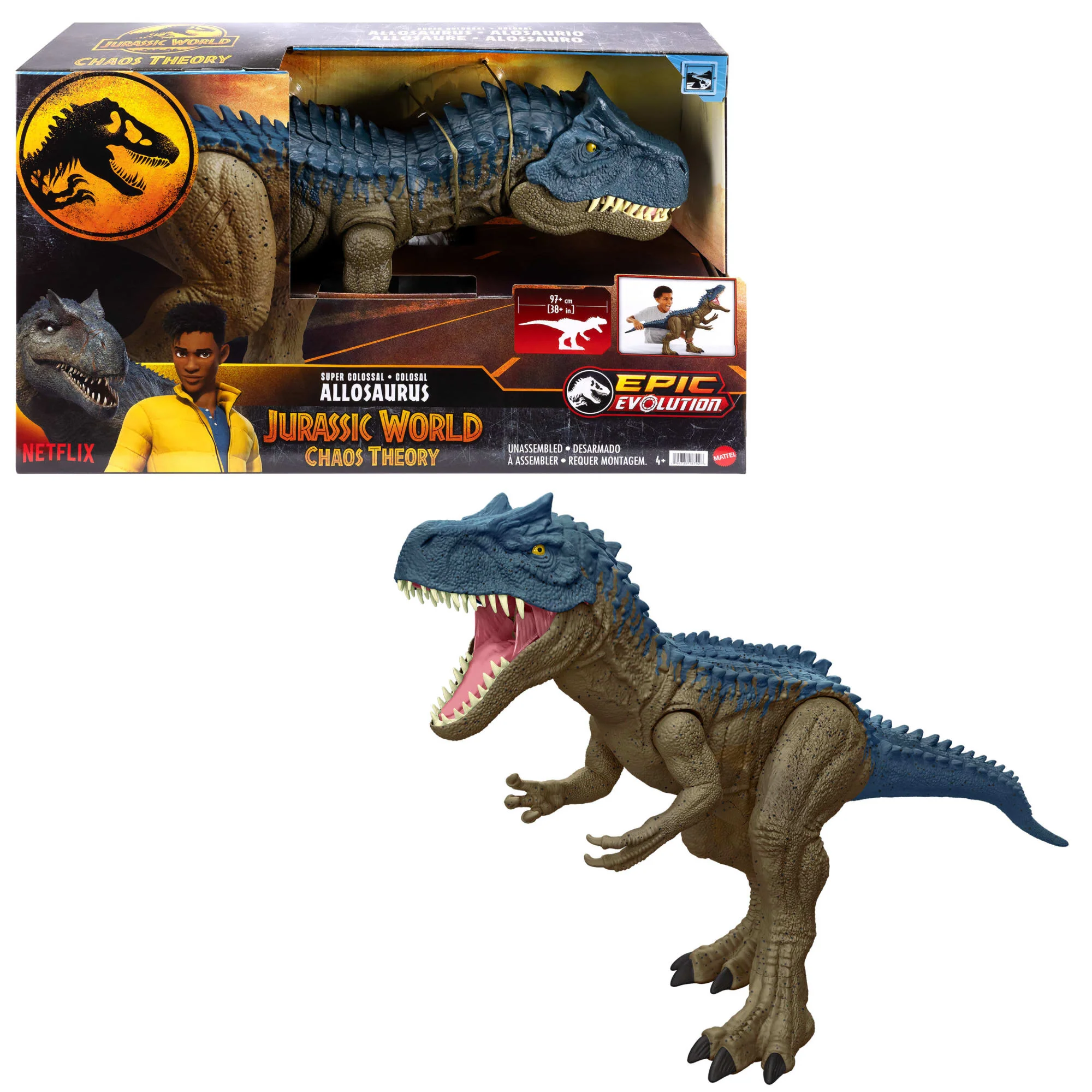 Jurassic World Super Colossal Allosaurus Dinosaur Action Figure Toy 38 inches Long, Swallows Minis