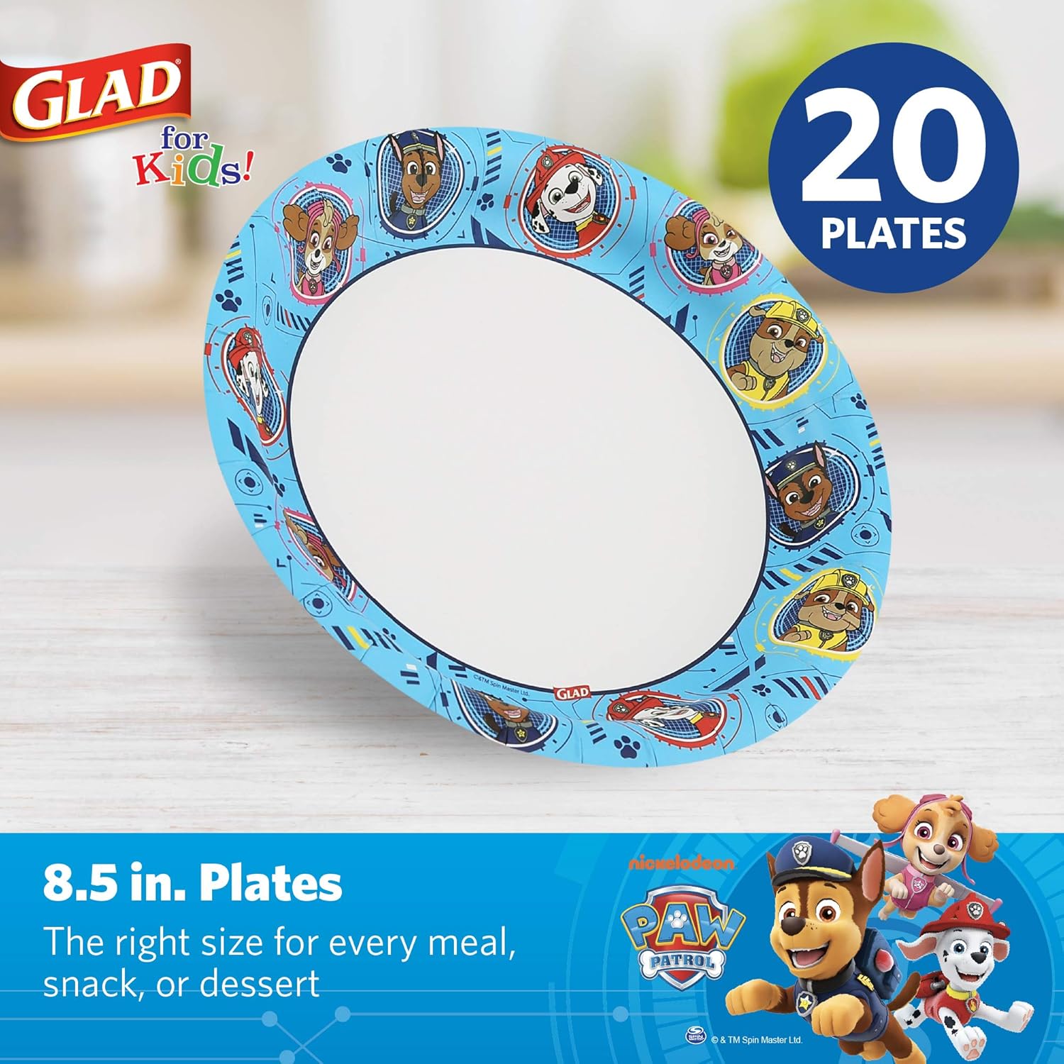 Glad for Kids Paw Patrol Paper Plates - Disposable Heavy Duty Paper Plates - Microwave Safe Kids Paw Patrol Birthday Party Cake Plates - Paw Patrol Plates for All Occasions - 20 Count, 8.5 Inch