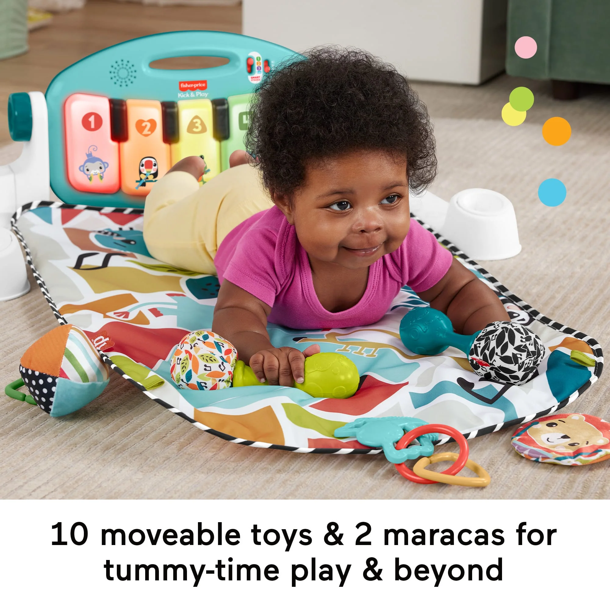 Fisher-Price Glow And Grow Kick & Play Piano Gym Baby Learning Toy With 2 Maracas, Blue