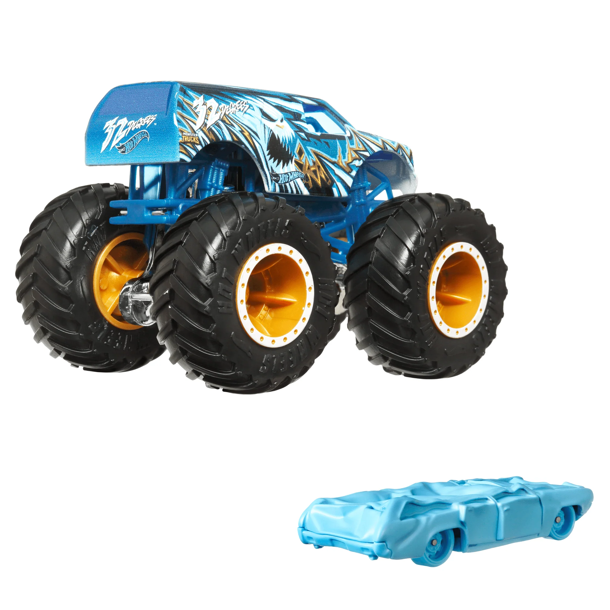 Hot Wheels Monster Trucks Veh��culo de Juguete Cami��n 32 Degrees SUV + Flat Iron (Aplastado)