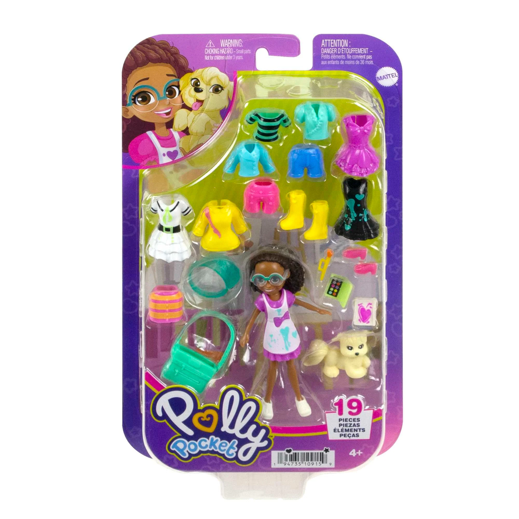 Polly Pocket Doll & 18 Accessories, Shani Art Studio Tinted-Transparent Pack