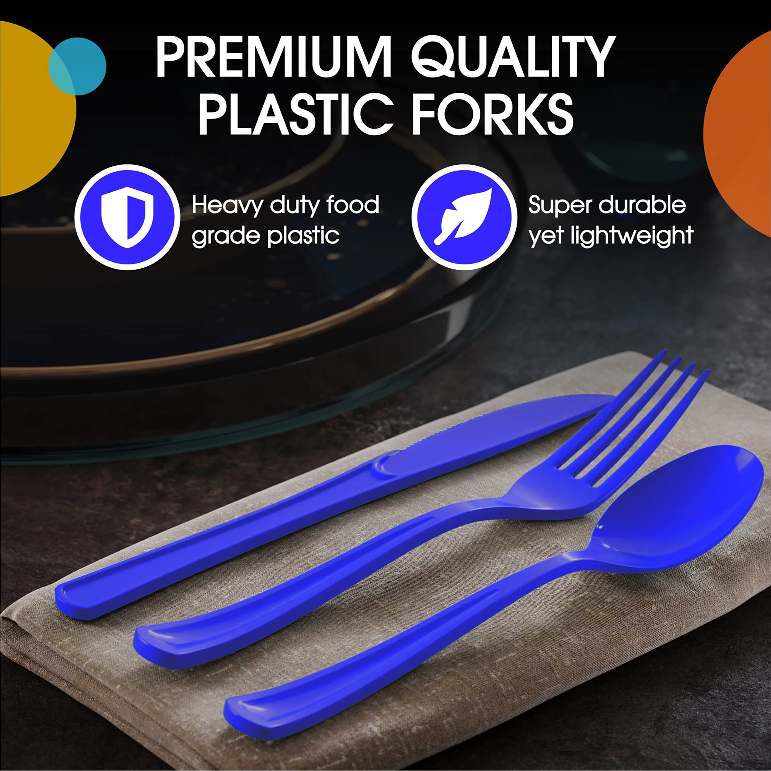 Dark Blue Cutlery Combo Set | 50 Forks 50 Spoons And 50 Knives