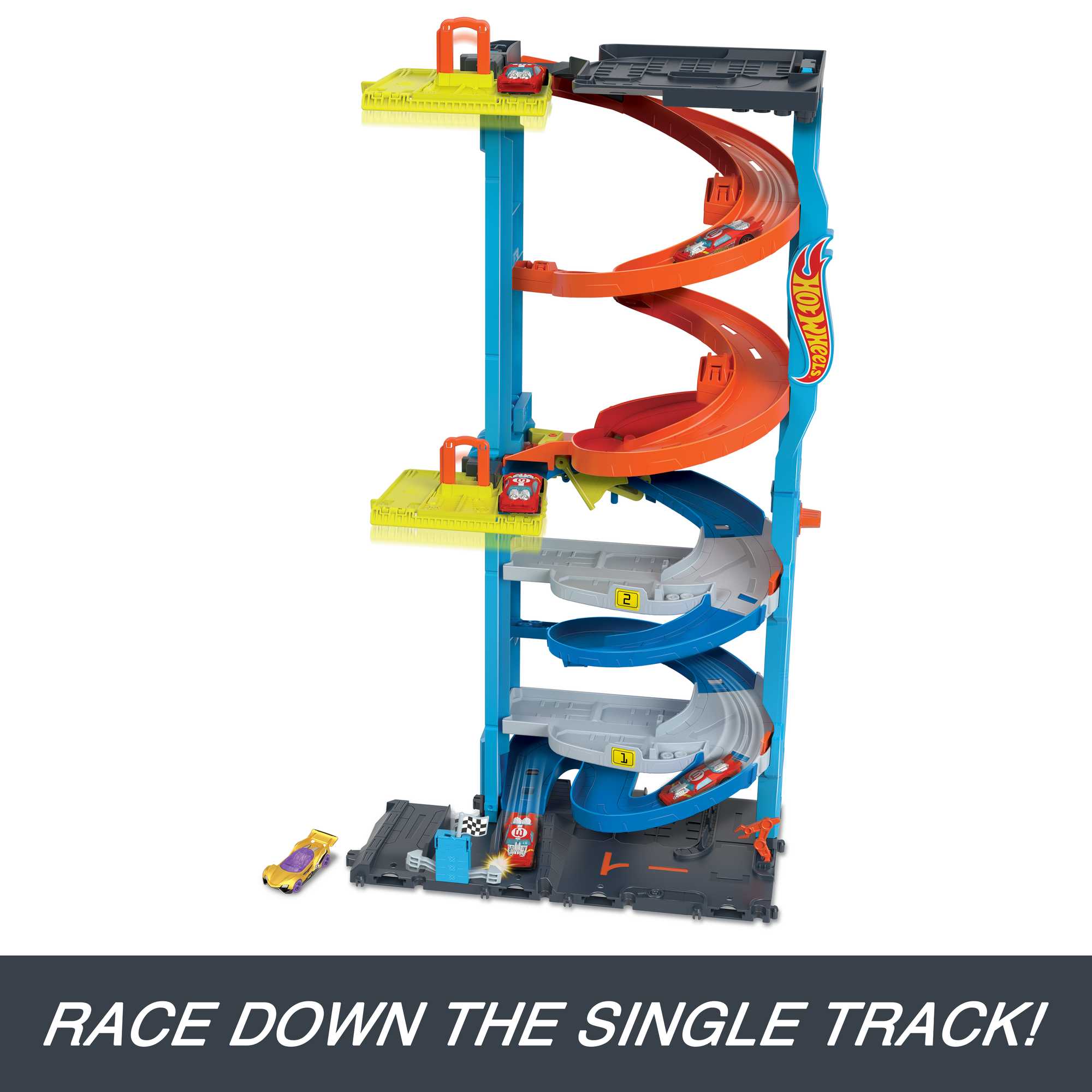 Hot Wheels City Track Set With 1 Toy Car, Transforming Race Tower Playset