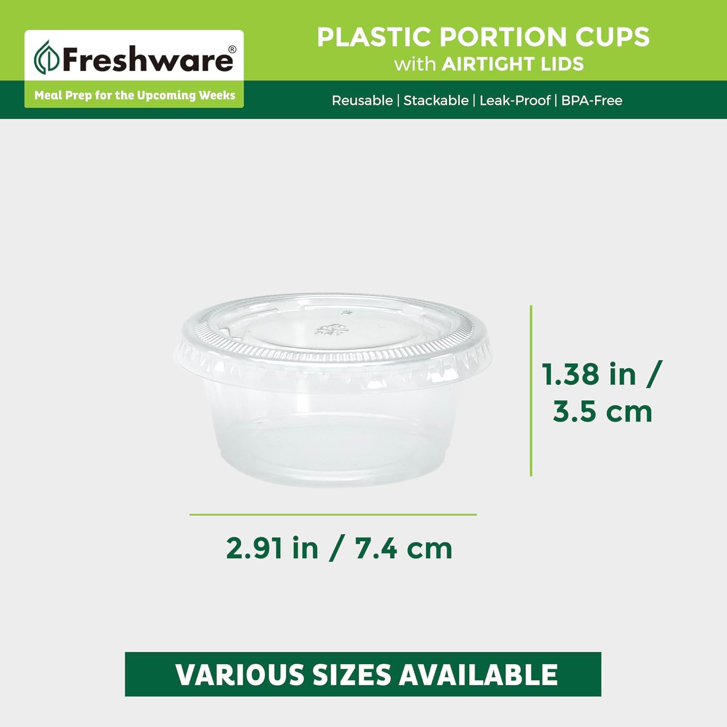 Freshware 200-Piece Polypropylene Portion Cups, Clear | 2 Ounce | 200 Sets | Cups with Lids