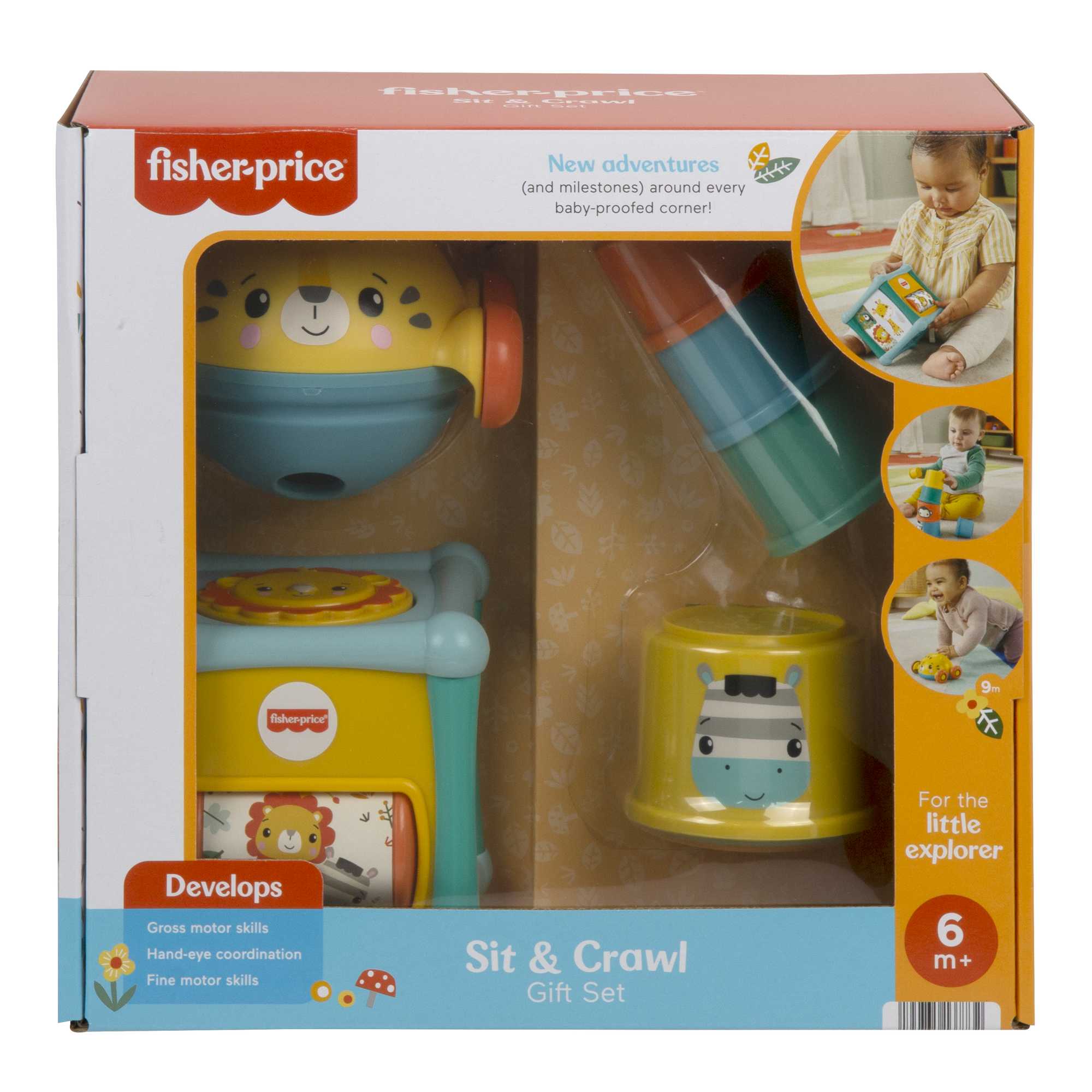 Fisher-Price Baby Toys Set With Fine Motor Toy, Stacking Cups & Push Car, Sit & Crawl Gift Set