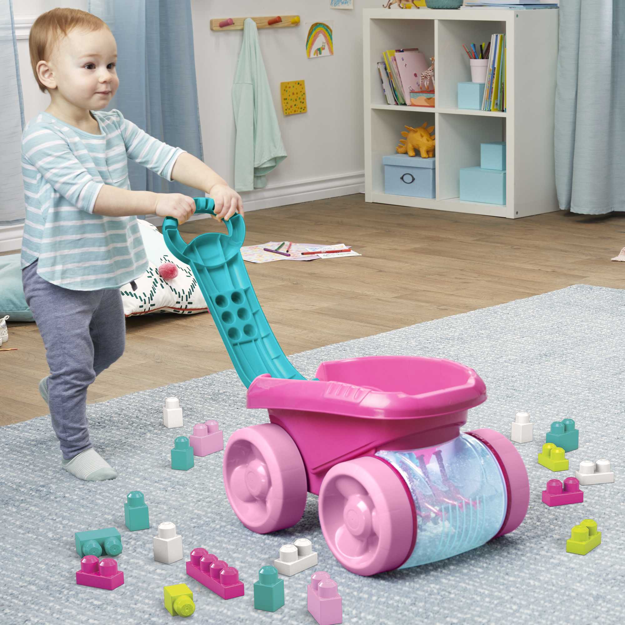 MEGA BLOKS Fisher Price Pink Block Scooping Wagon Building Toy (21 Pieces) For Toddler