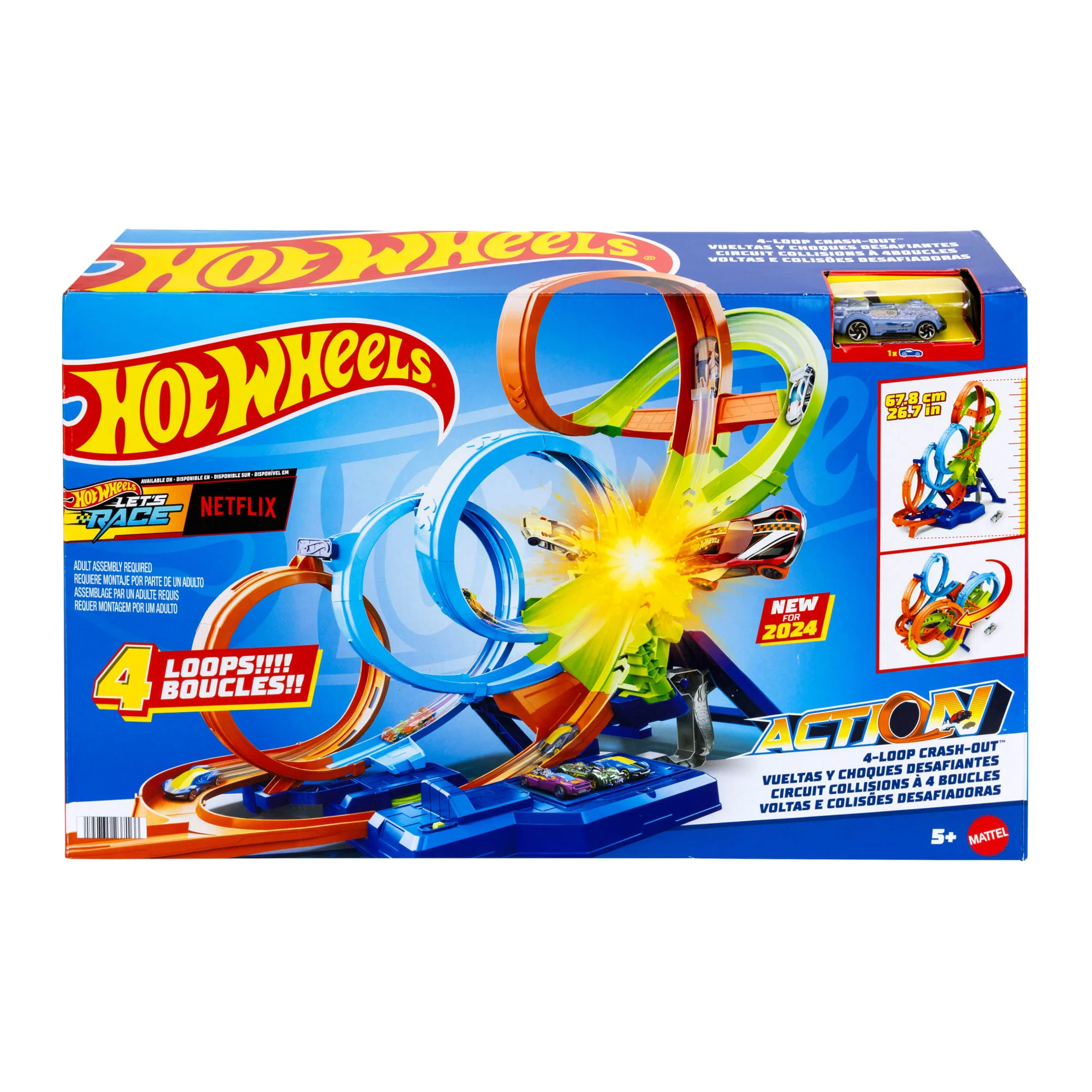 Hot Wheels Action 4-Loop Crash Out Track Set With Motorized Booster & 1:64 Scale Toy Car