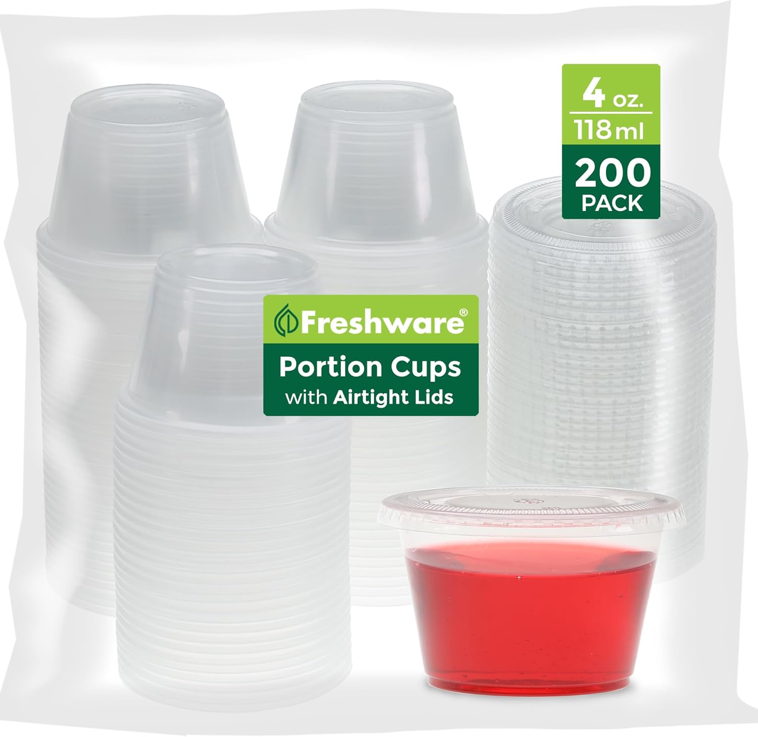 Freshware 200-Piece Polypropylene Portion Cups, Clear | 2 Ounce | 200 Sets | Cups with Lids