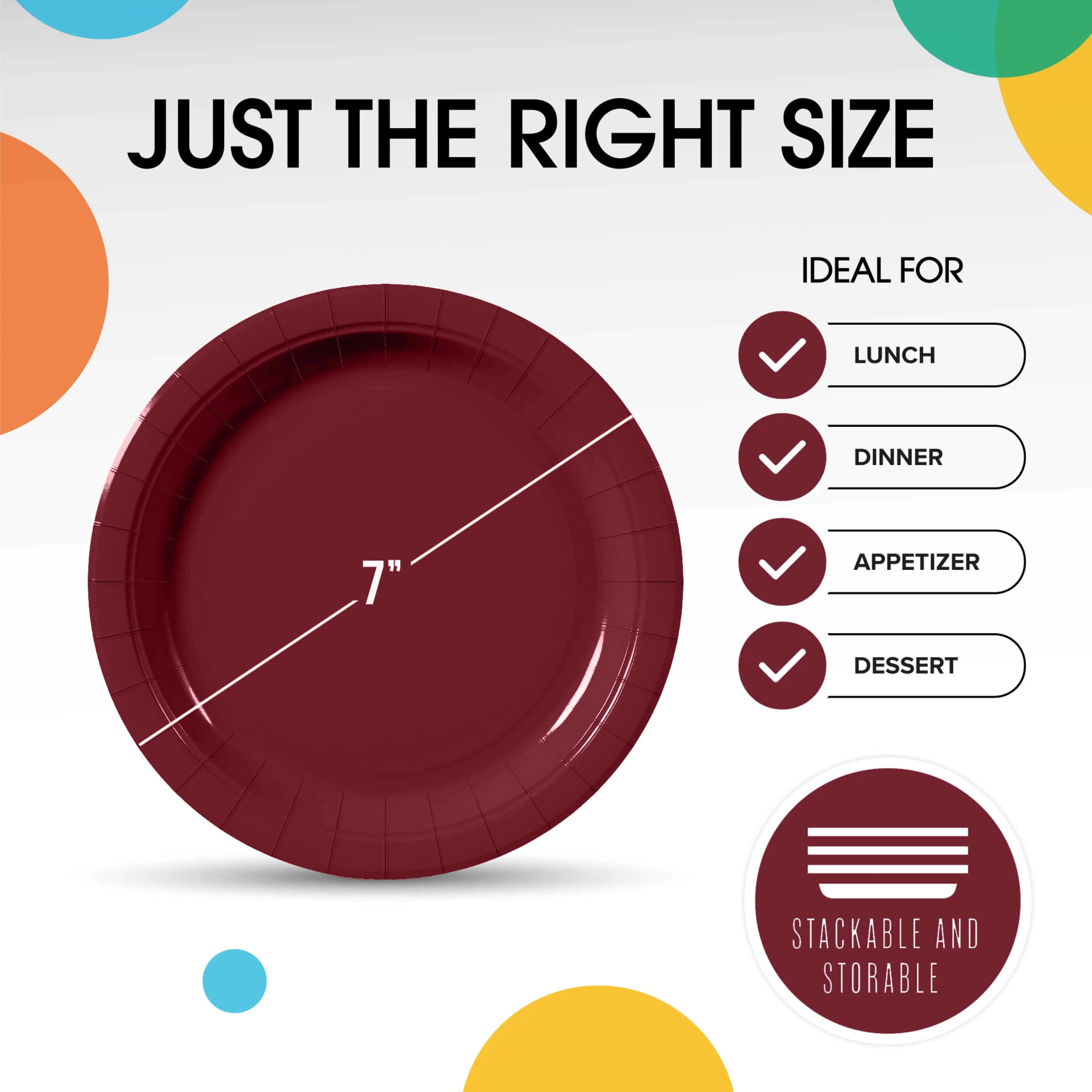 7 In. Burgundy Paper Plates - 50 Ct.