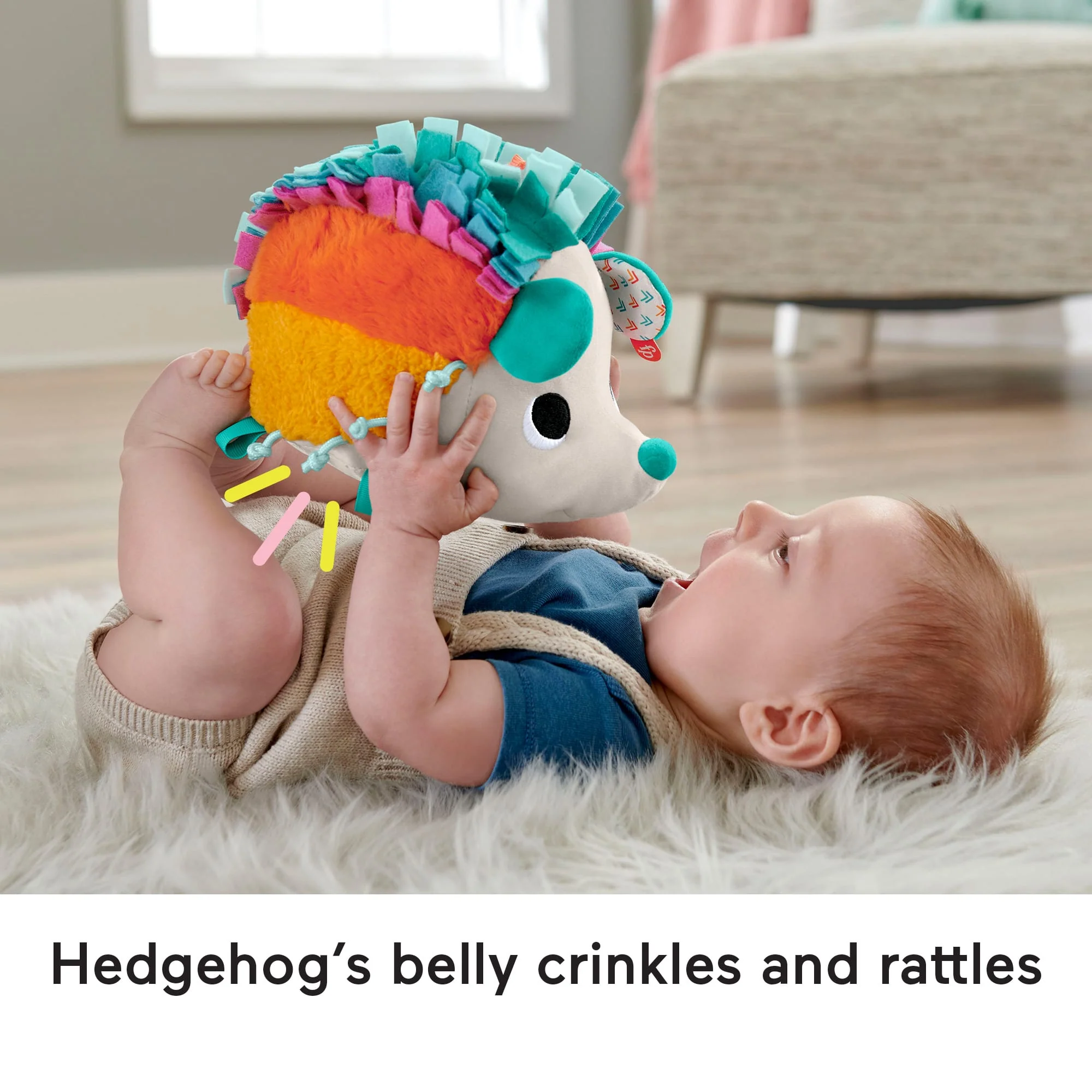Fisher-Price Newborn Plush Toy With Sensory Details, Cuddle N' Snuggle Hedgehog