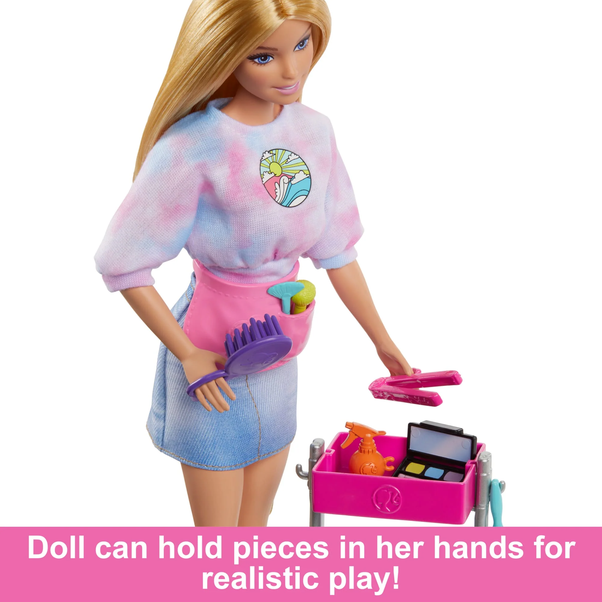 Barbie ��Malibu�� Stylist Doll & 14 Accessories Playset, Hair & Makeup Theme With Puppy & Styling Cart
