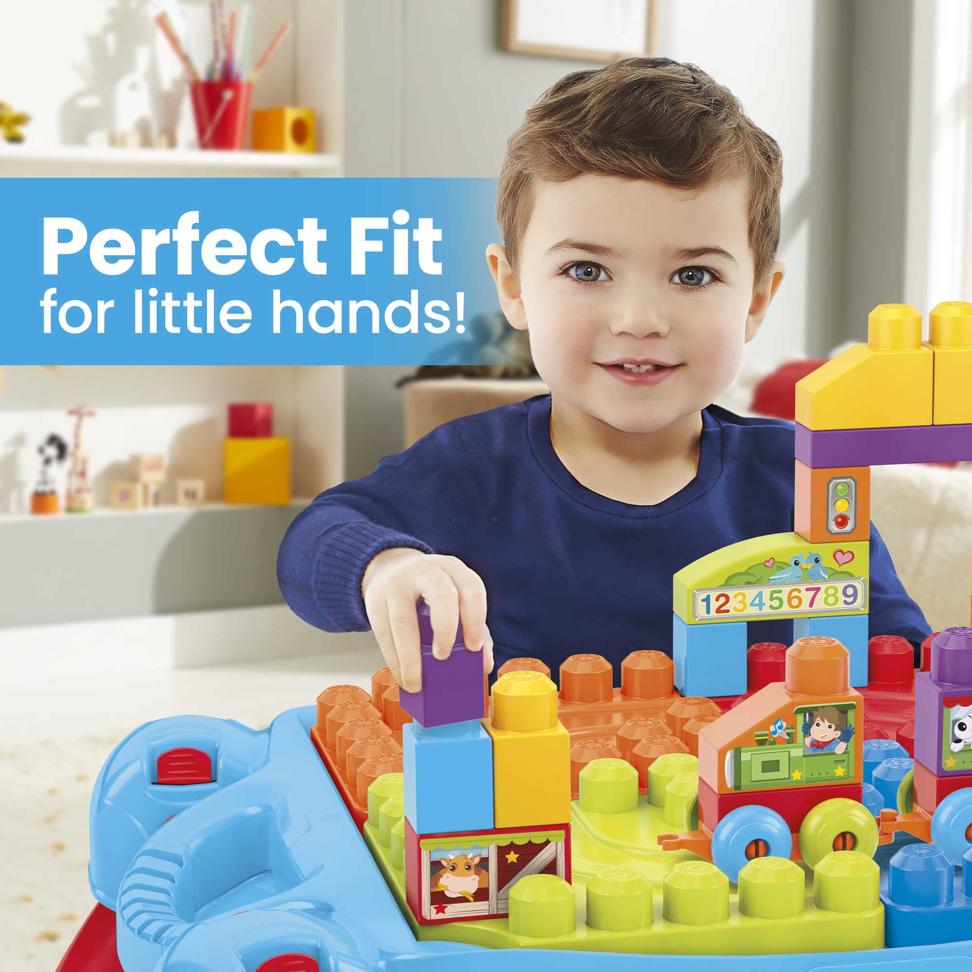 MEGA BLOKS Toy Blocks Blue Build N Learn Table With Storage (30 Pieces) For Toddler