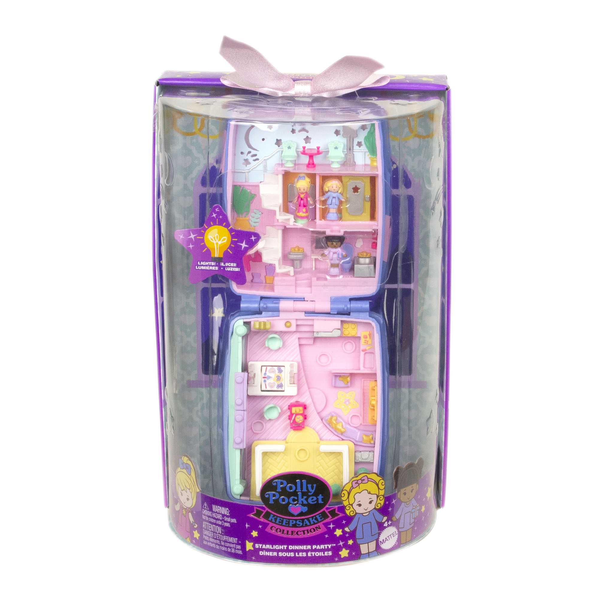 Polly Pocket Keepsake Collection Starlight Dinner Party Compact Playset With 3 Dolls And Lights