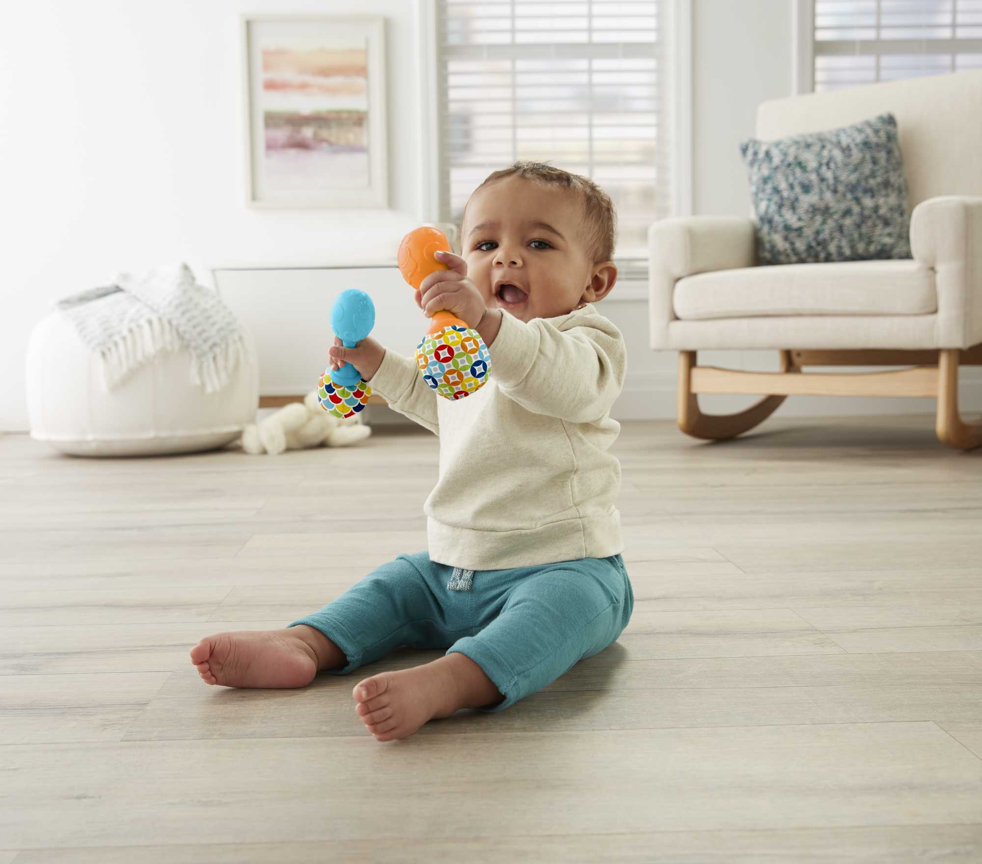 Fisher-Price Baby Rattle Maracas, Set Of 2 Newborn Toys, Rattle ��n Rock Blue/Orange