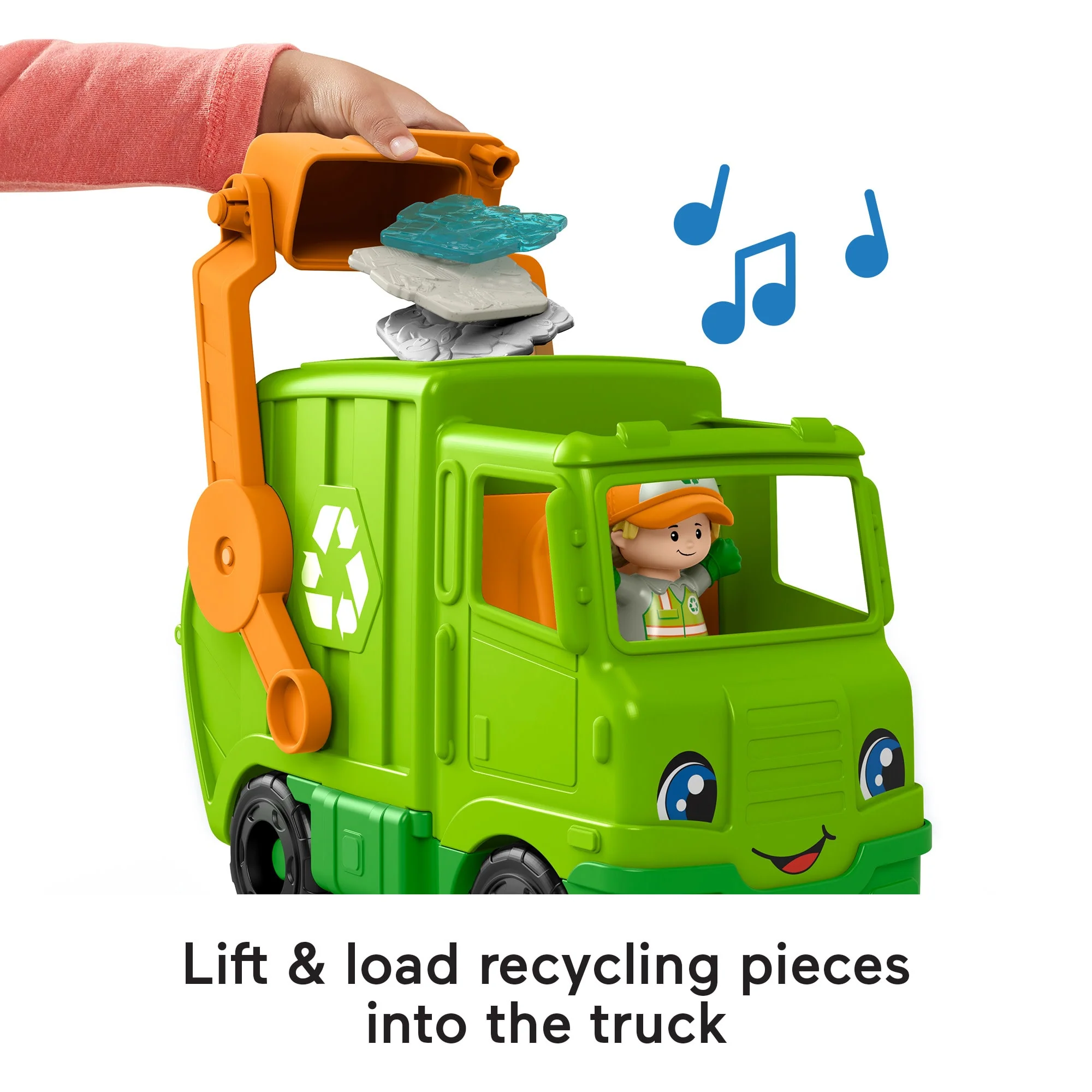 Fisher-Price Little People Recycling Truck Musical Toddler Garbage Toy Set, 5 Pieces