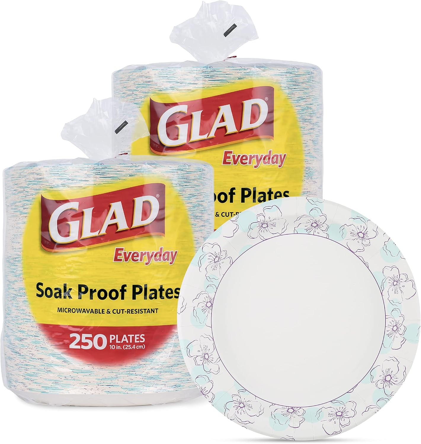 Glad Round Disposable Paper Plates 10 in, Blue Flower|Soak Proof, Cut Proof, Microwave Safe Heavy Duty Paper Plates For Parties|50 Count Bulk Paper Plates 10 Inch