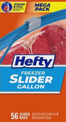 Hefty Slider Freezer Storage Bags, Gallon Size, 56 Count