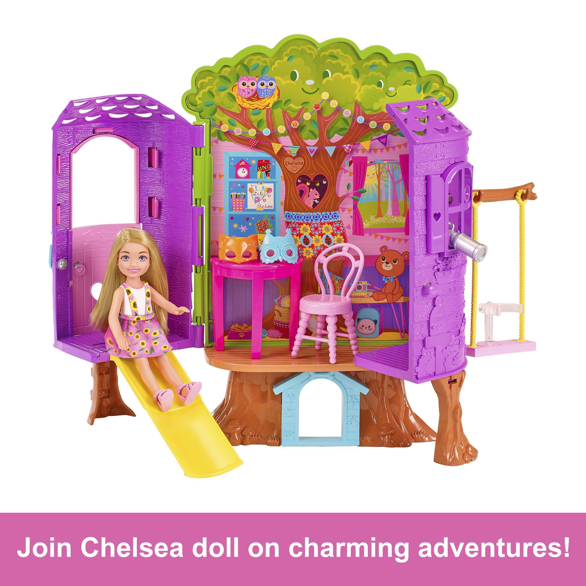 Chelsea Barbie Doll And Treehouse Playset With Pet Puppy