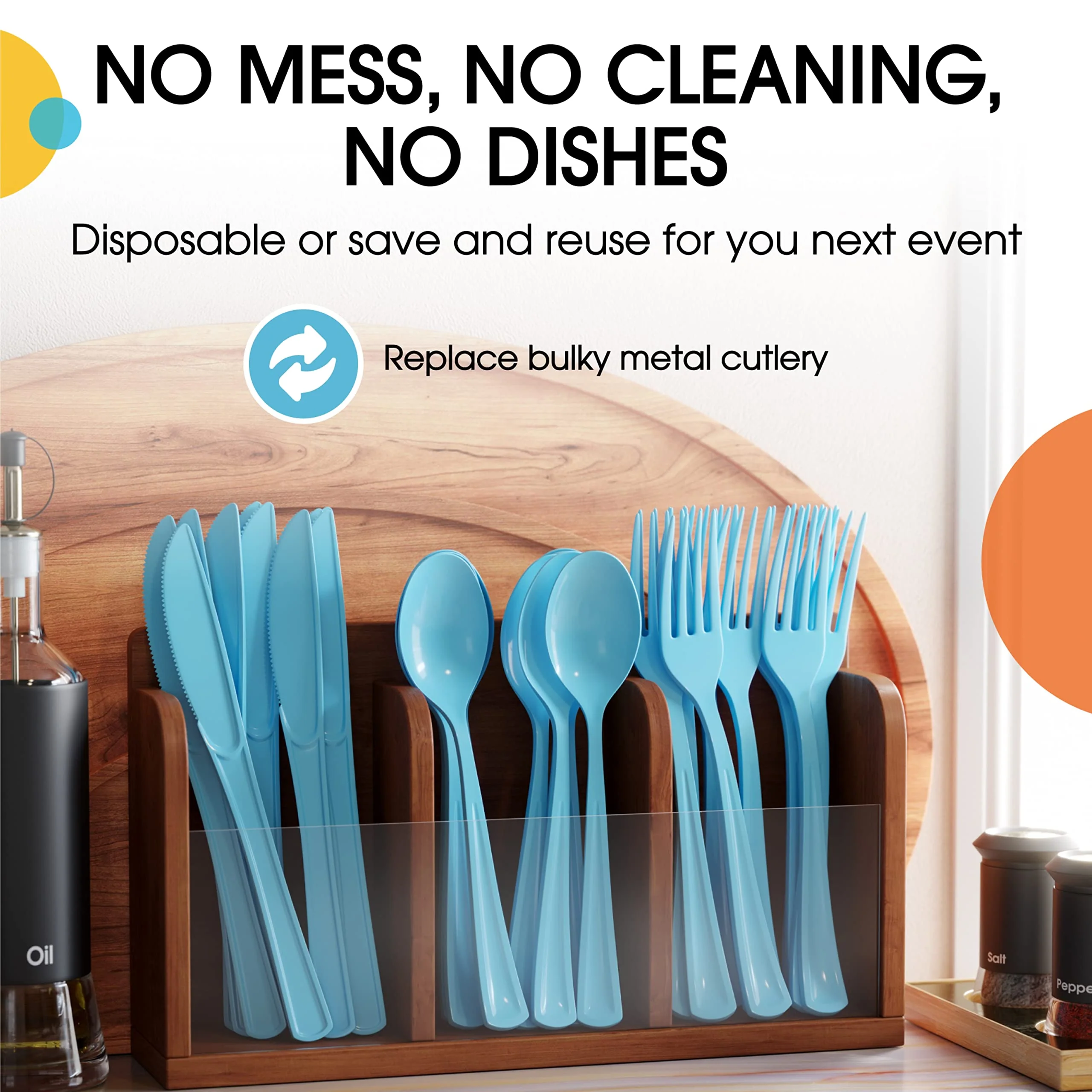 Light Blue Cutlery Combo Set | 50 Forks 50 Spoons And 50 Knives