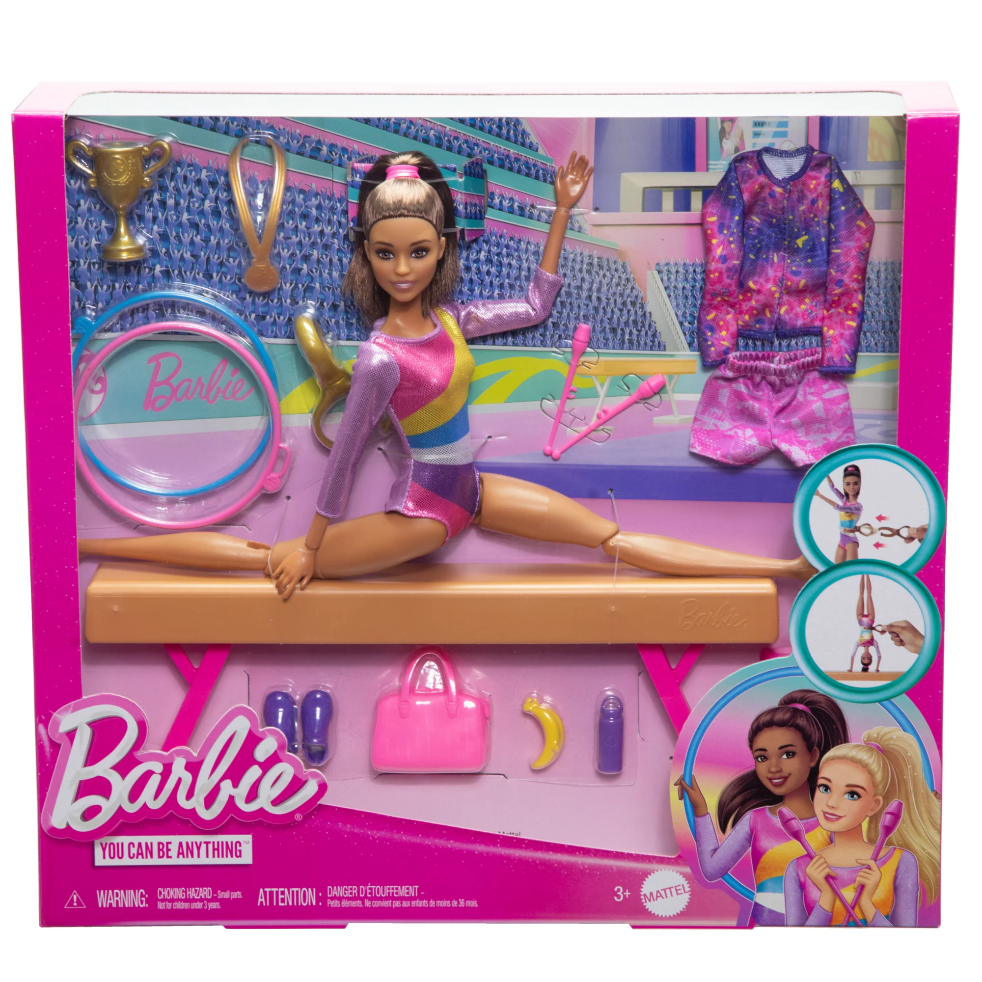 Barbie Gymnastics Playset With Brunette Fashion Doll, Balance Beam, 10+ Accessories & Flip Feature