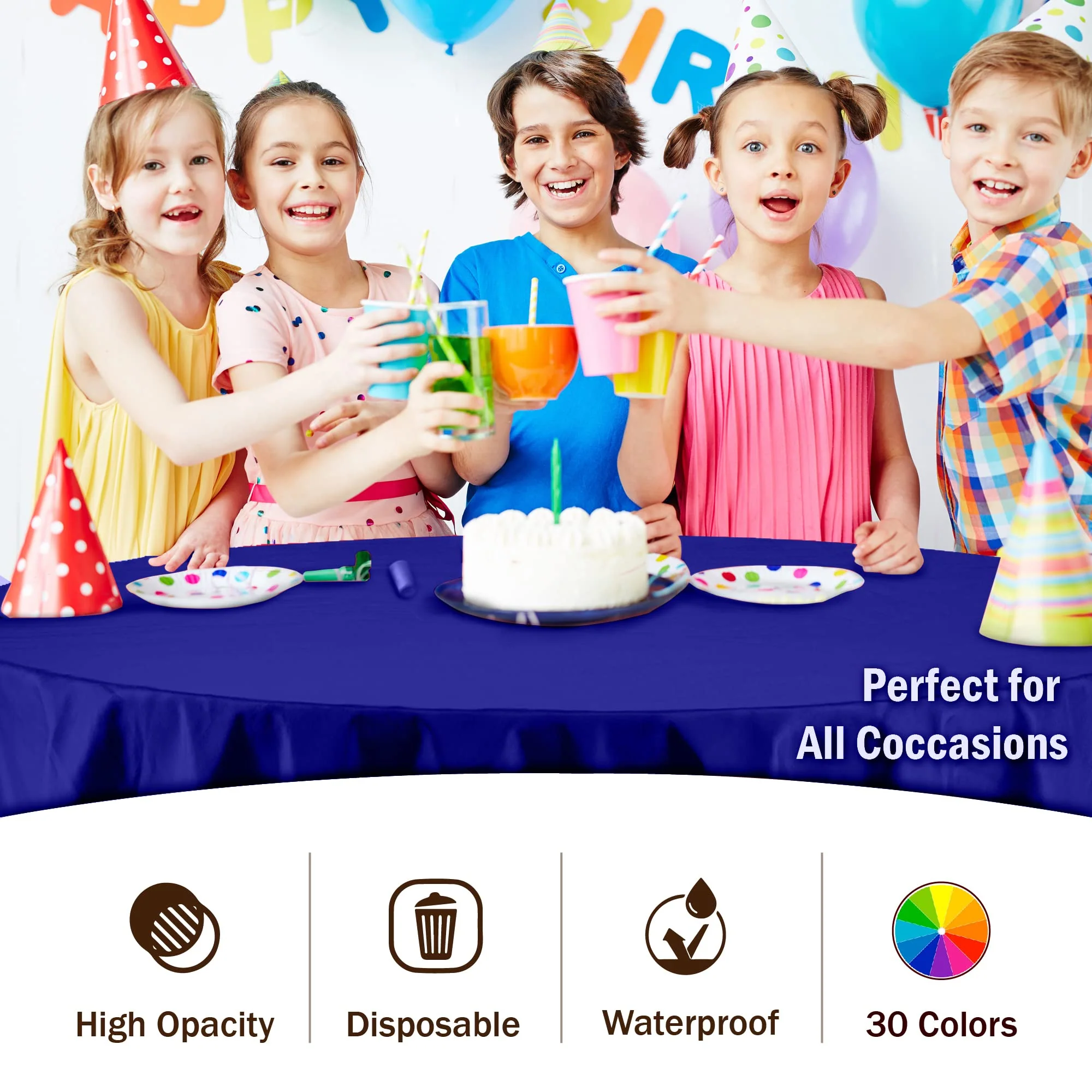 Navy Blue Round Plastic Table Cover